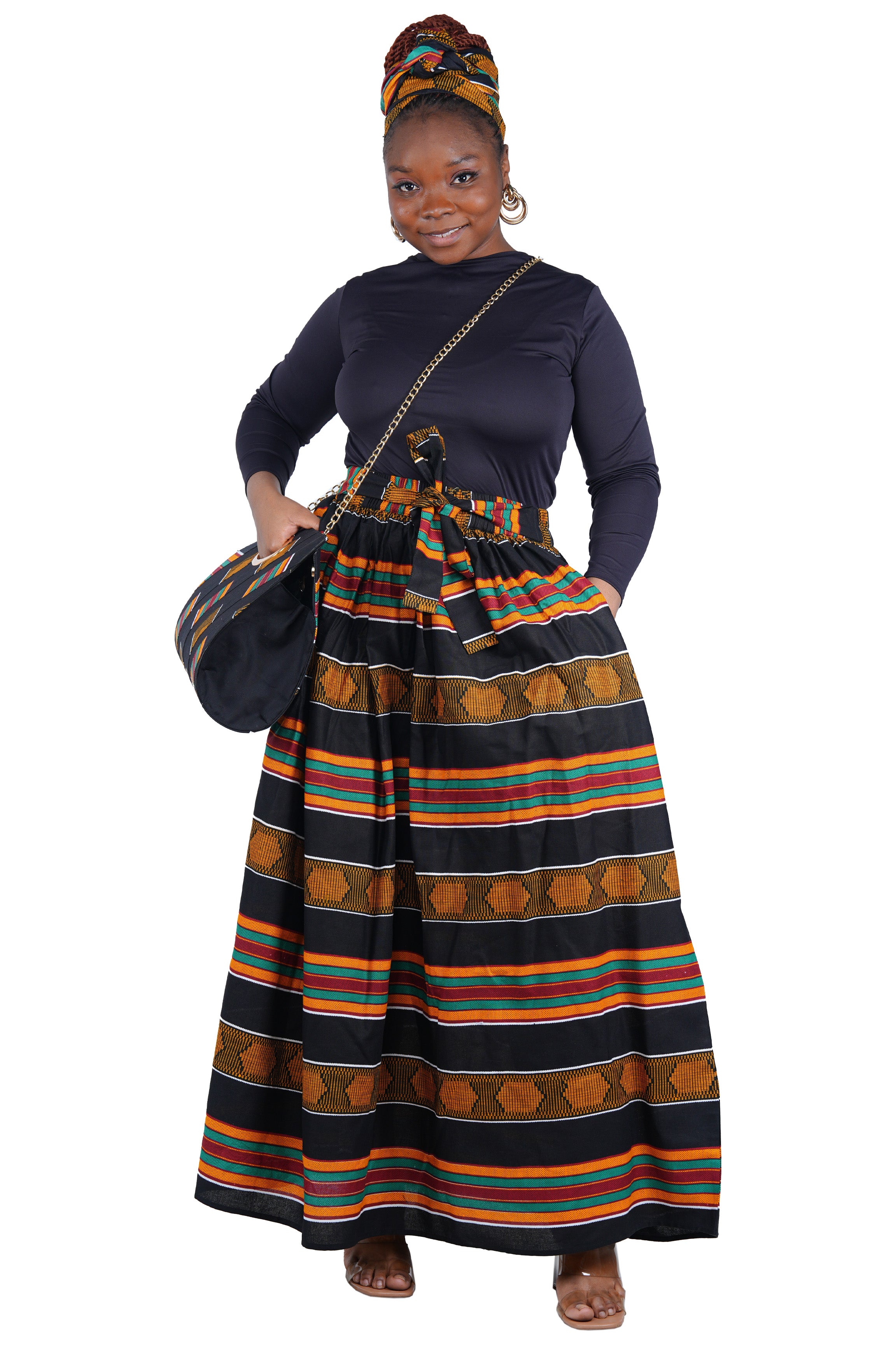 African Long Maxi Skirt With Handbag