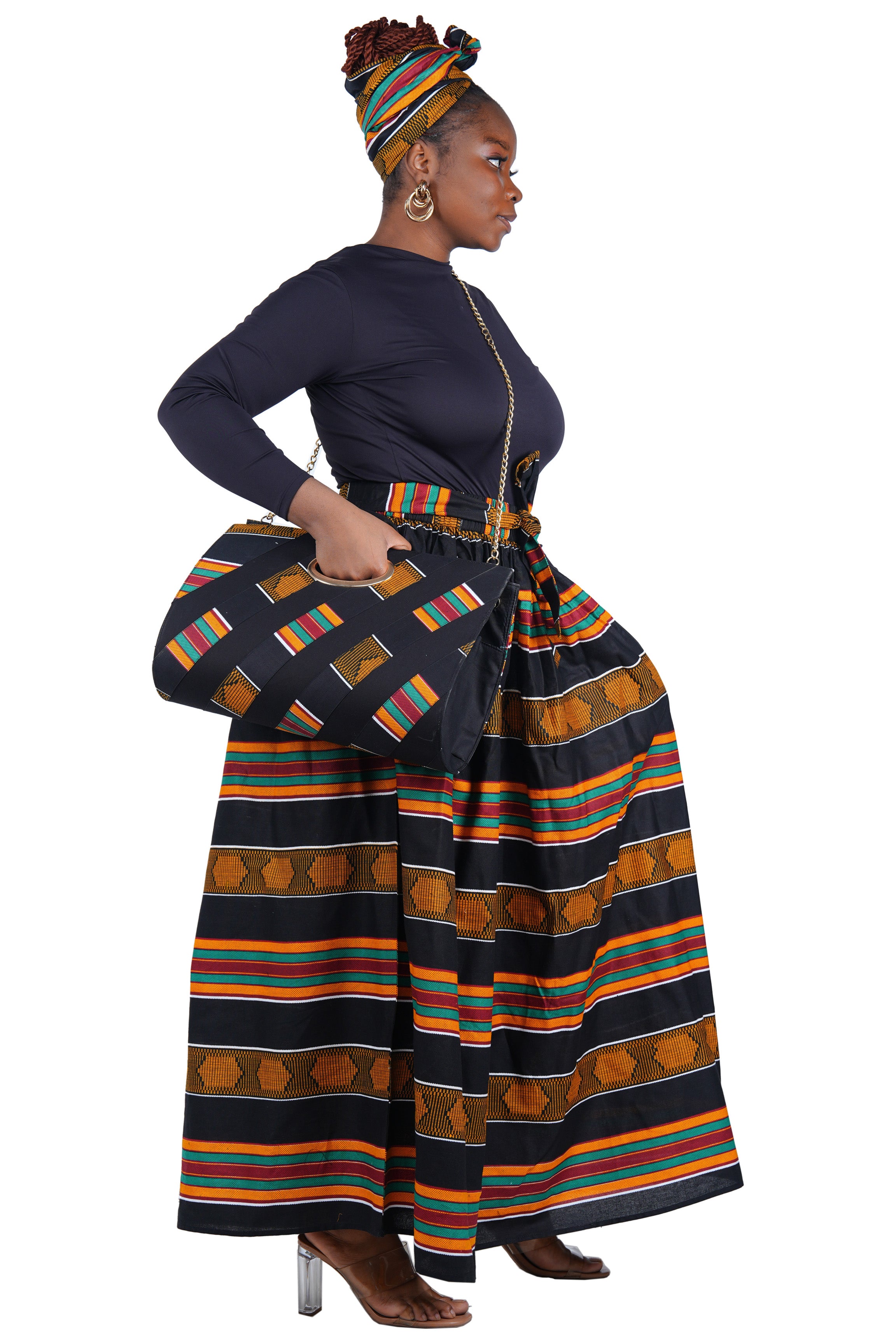 African Long Maxi Skirt With Handbag