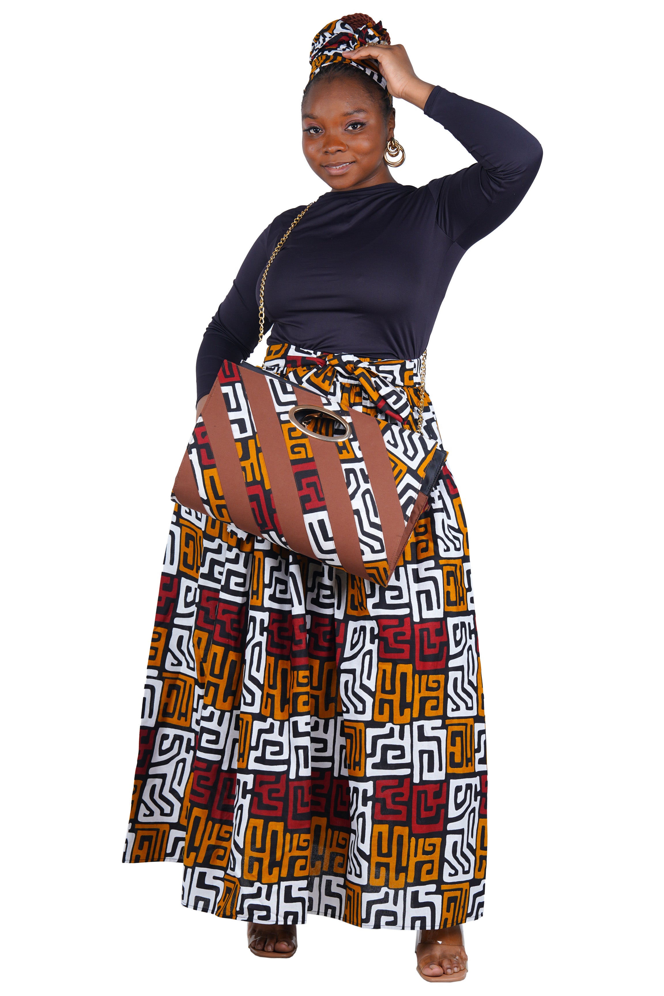 African Long Maxi Skirt With Handbag