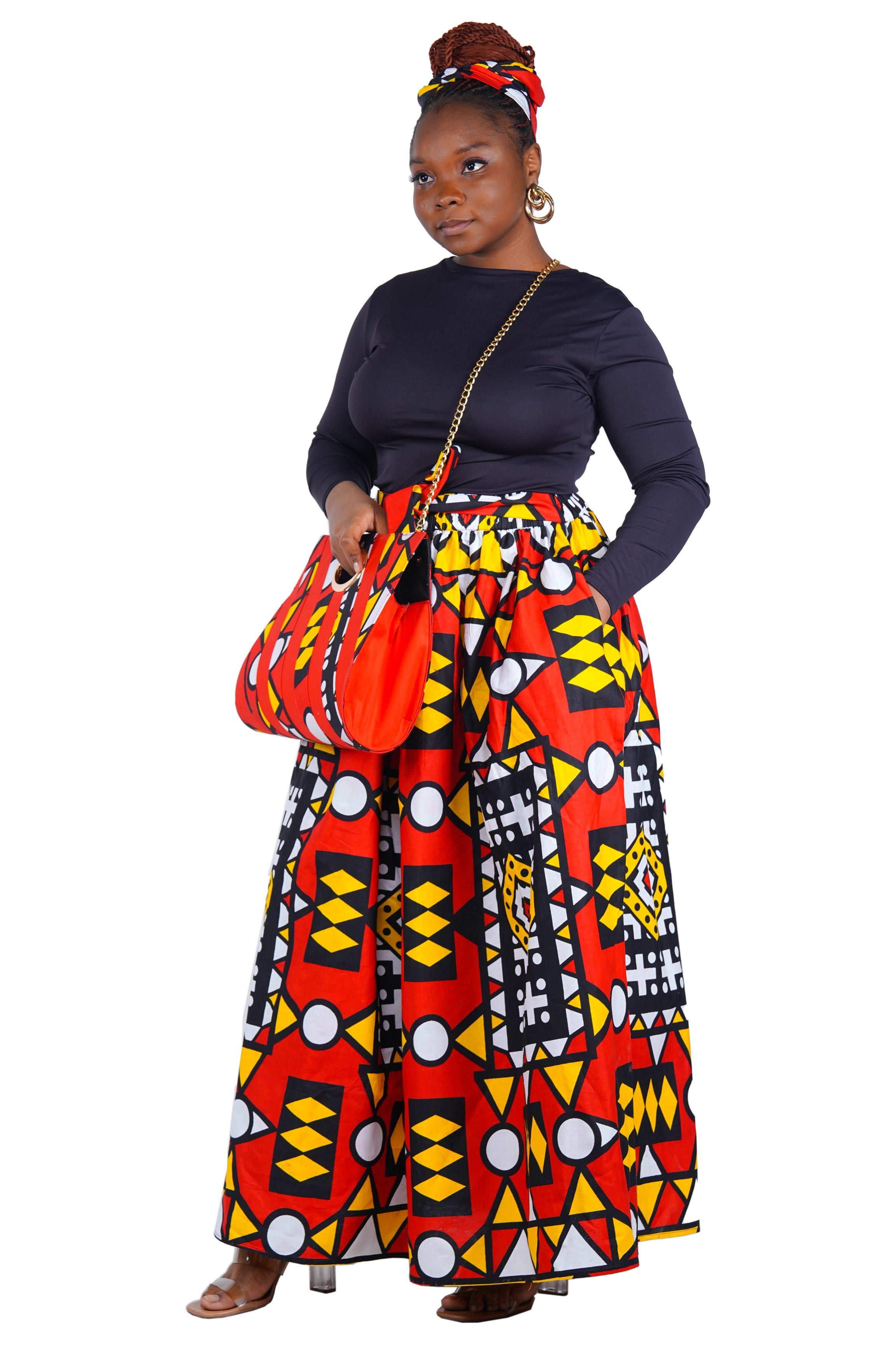 African Long Maxi Skirt With Handbag
