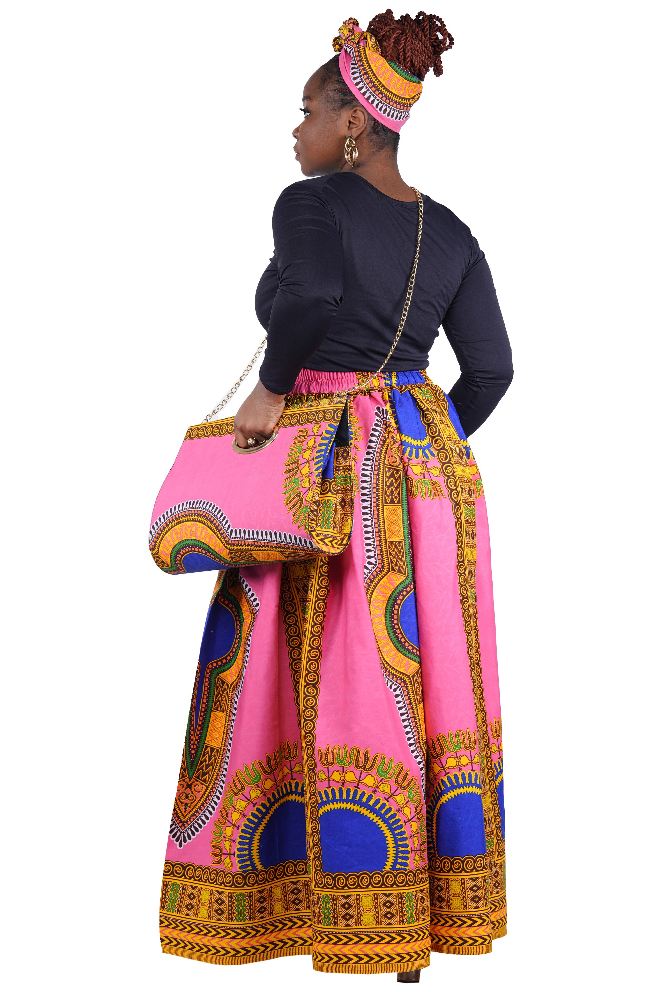 African Long Maxi Skirt With Handbag