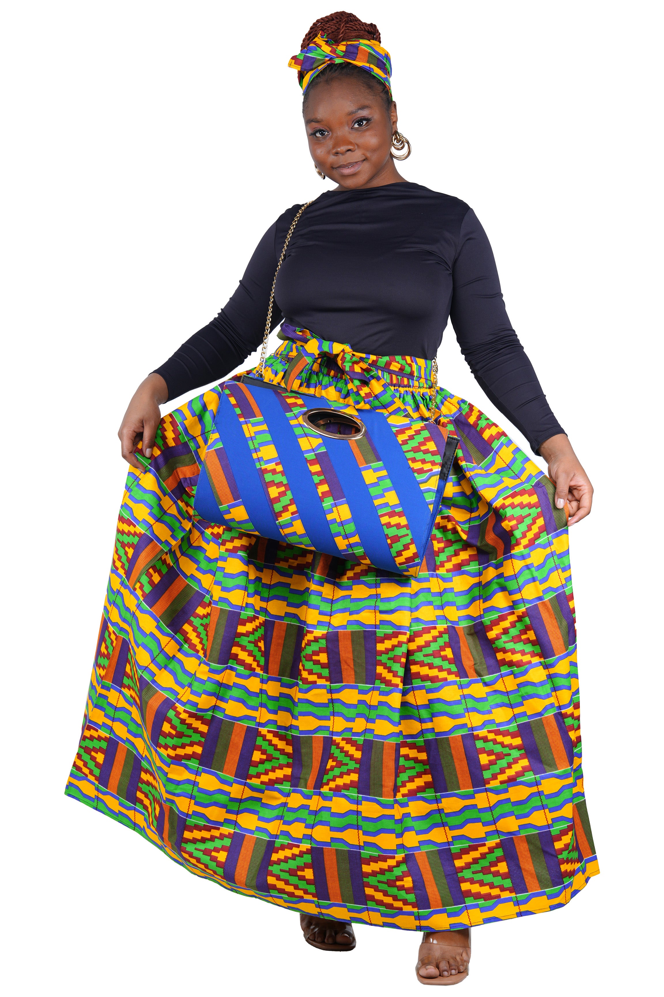 African Long Maxi Skirt With Handbag