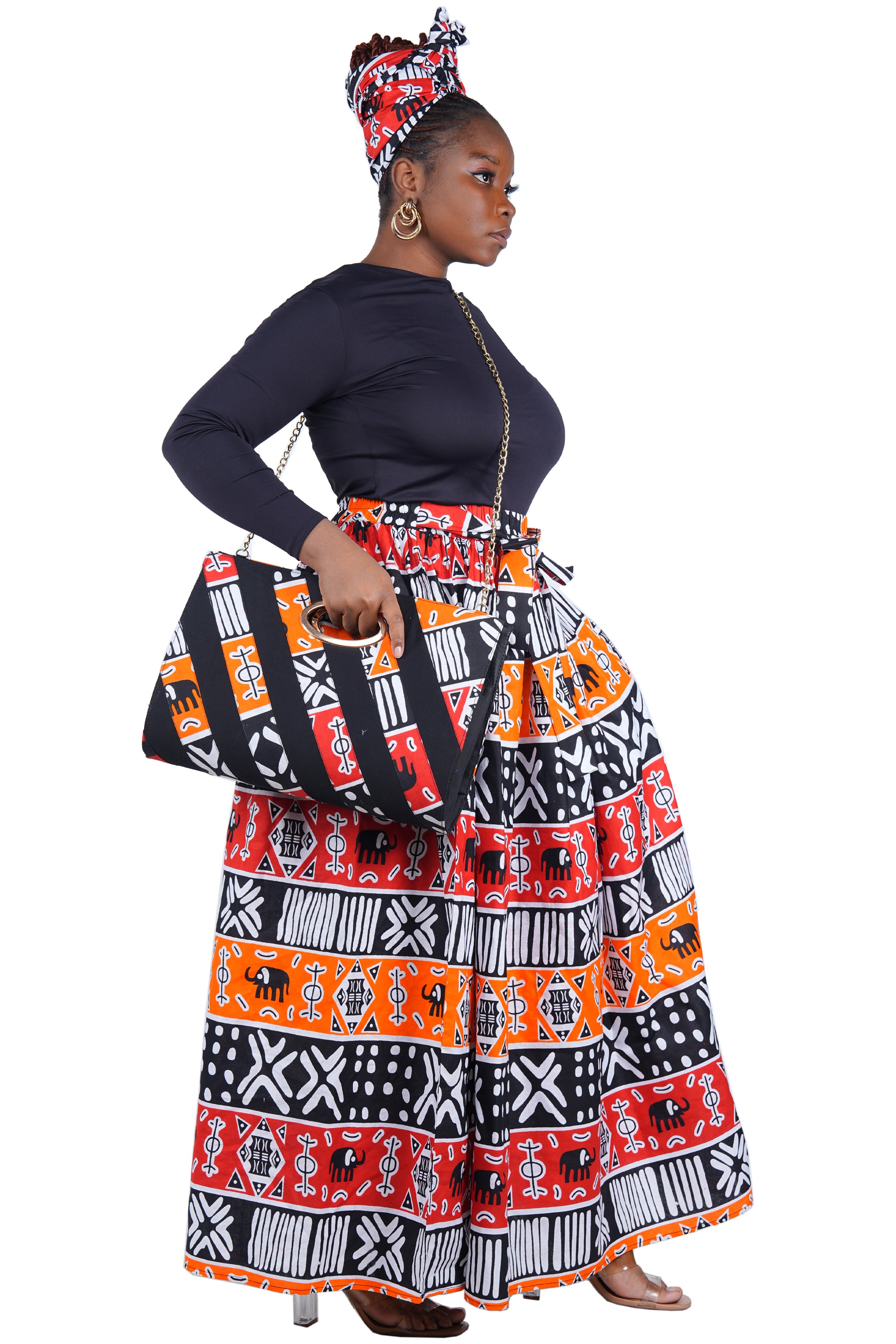 African Long Maxi Skirt With Handbag