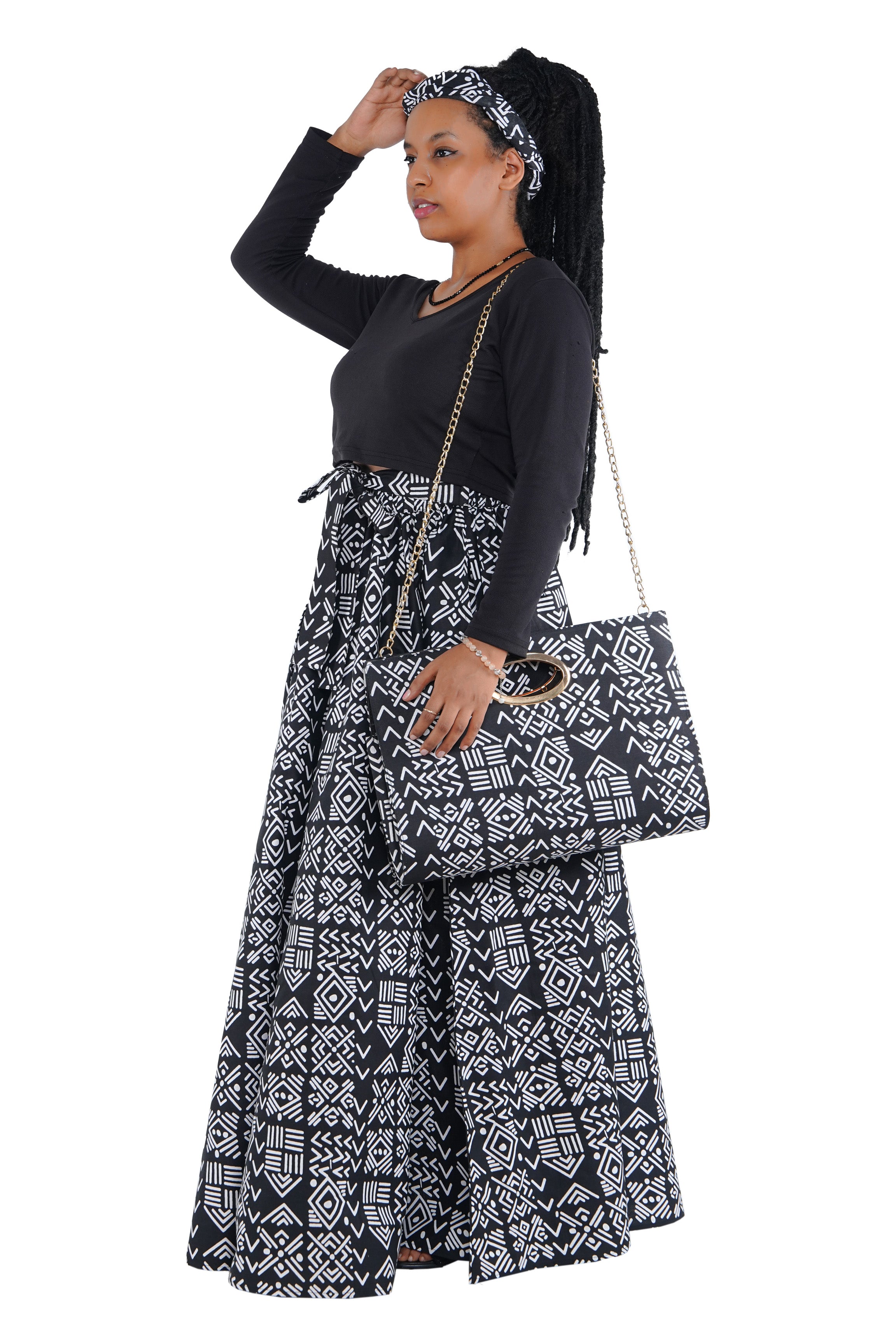 African Long Maxi Skirt With Handbag