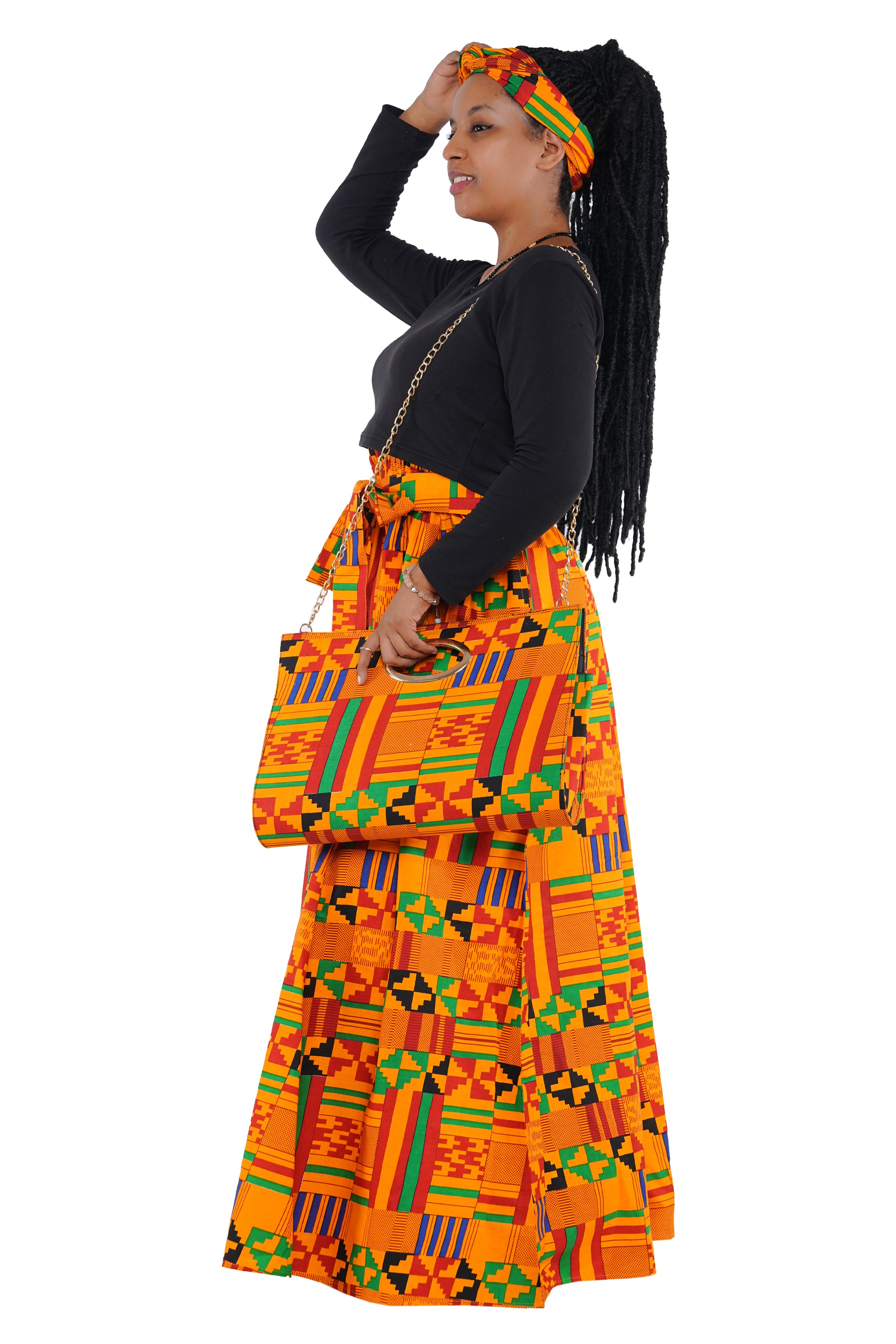African Long Maxi Skirt With Handbag