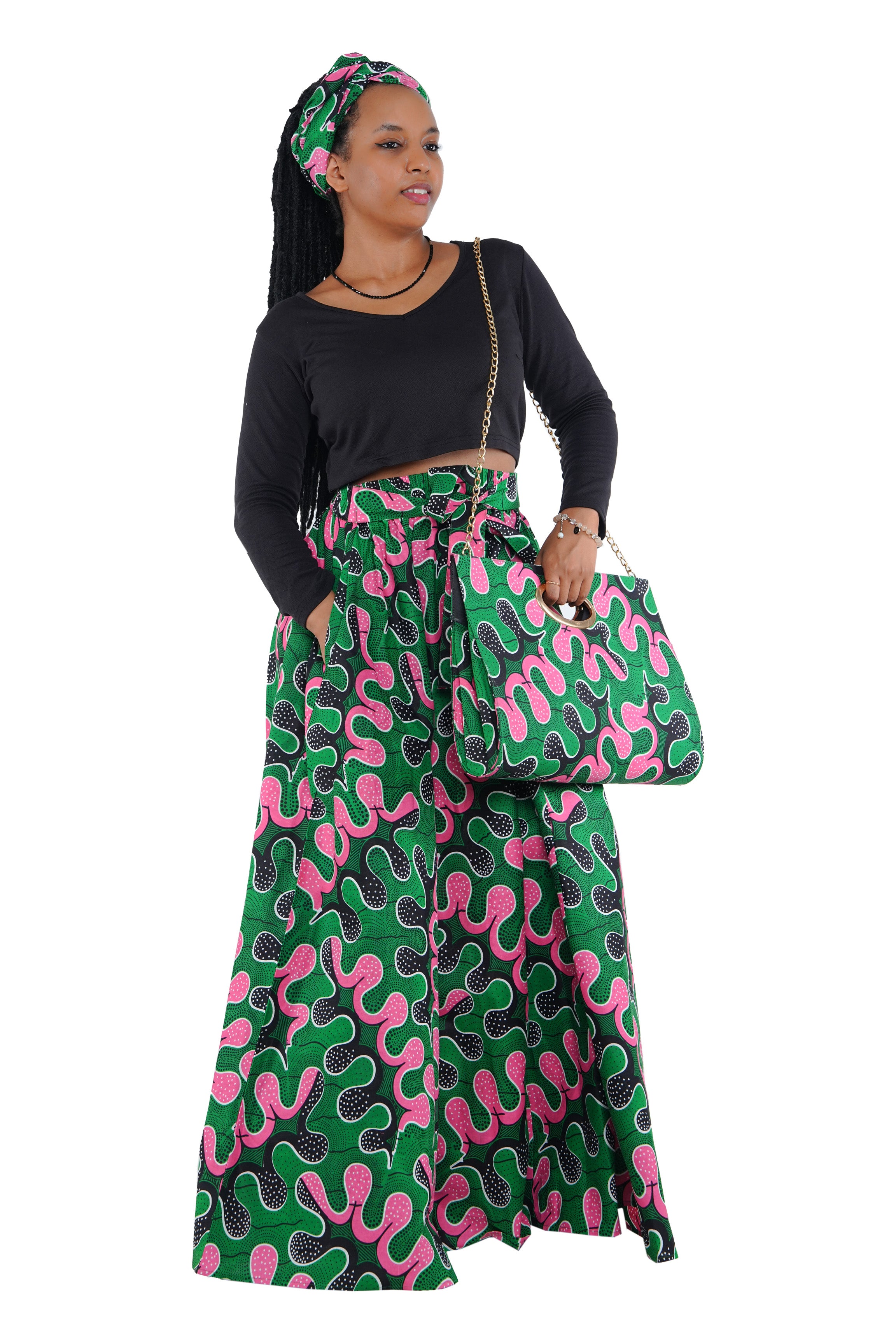 African Long Maxi Skirt With Handbag