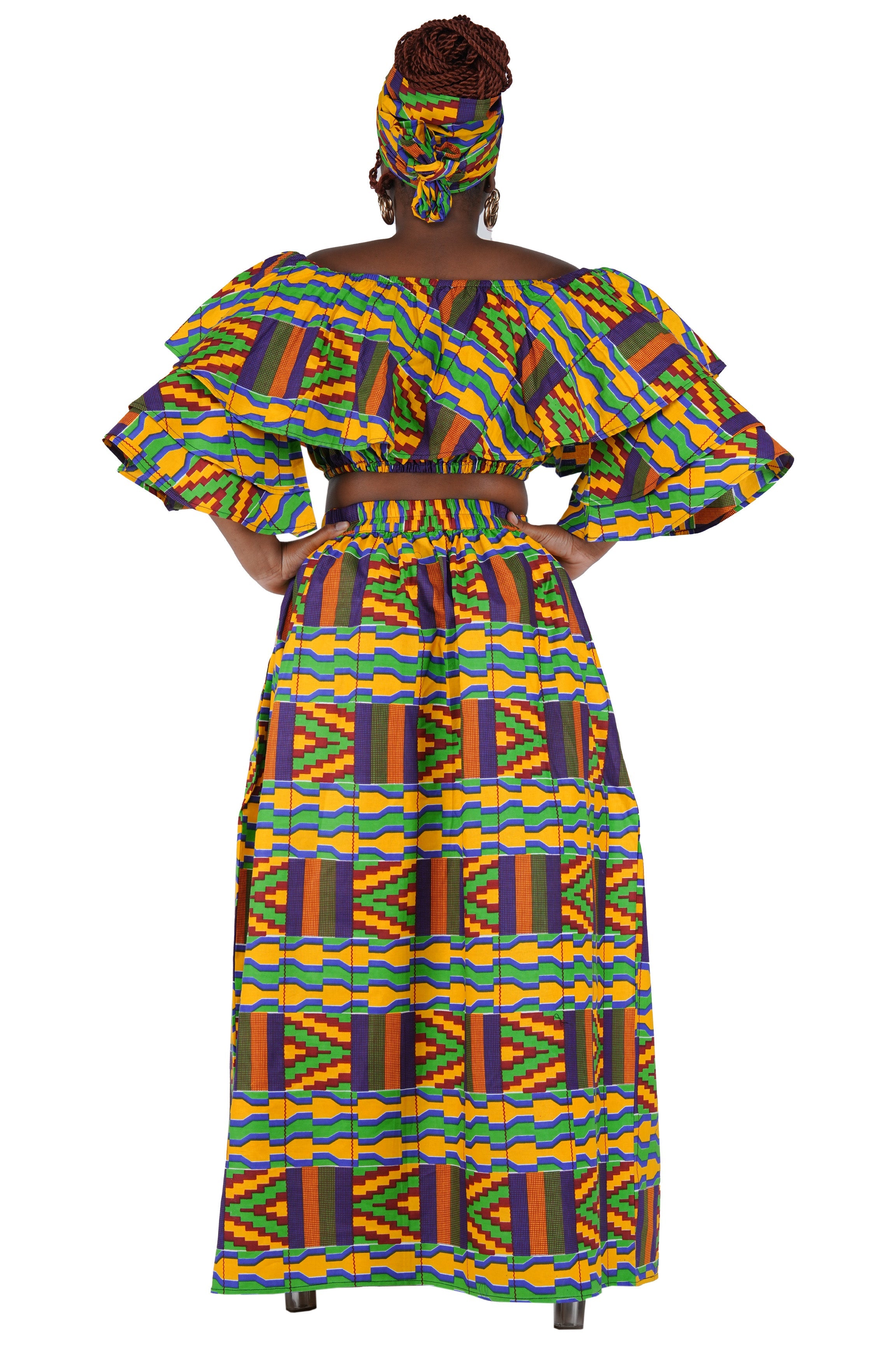 African Crop Top and Slit Skirt Set | One Size