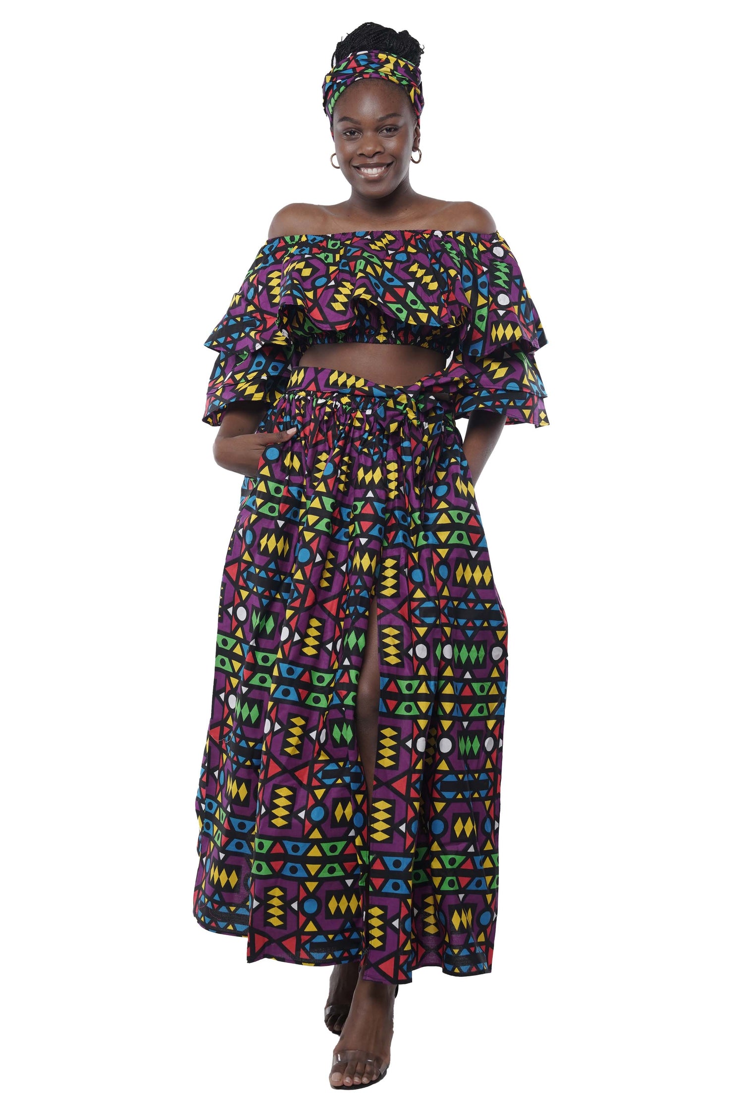 African Crop Top and Slit Skirt Set