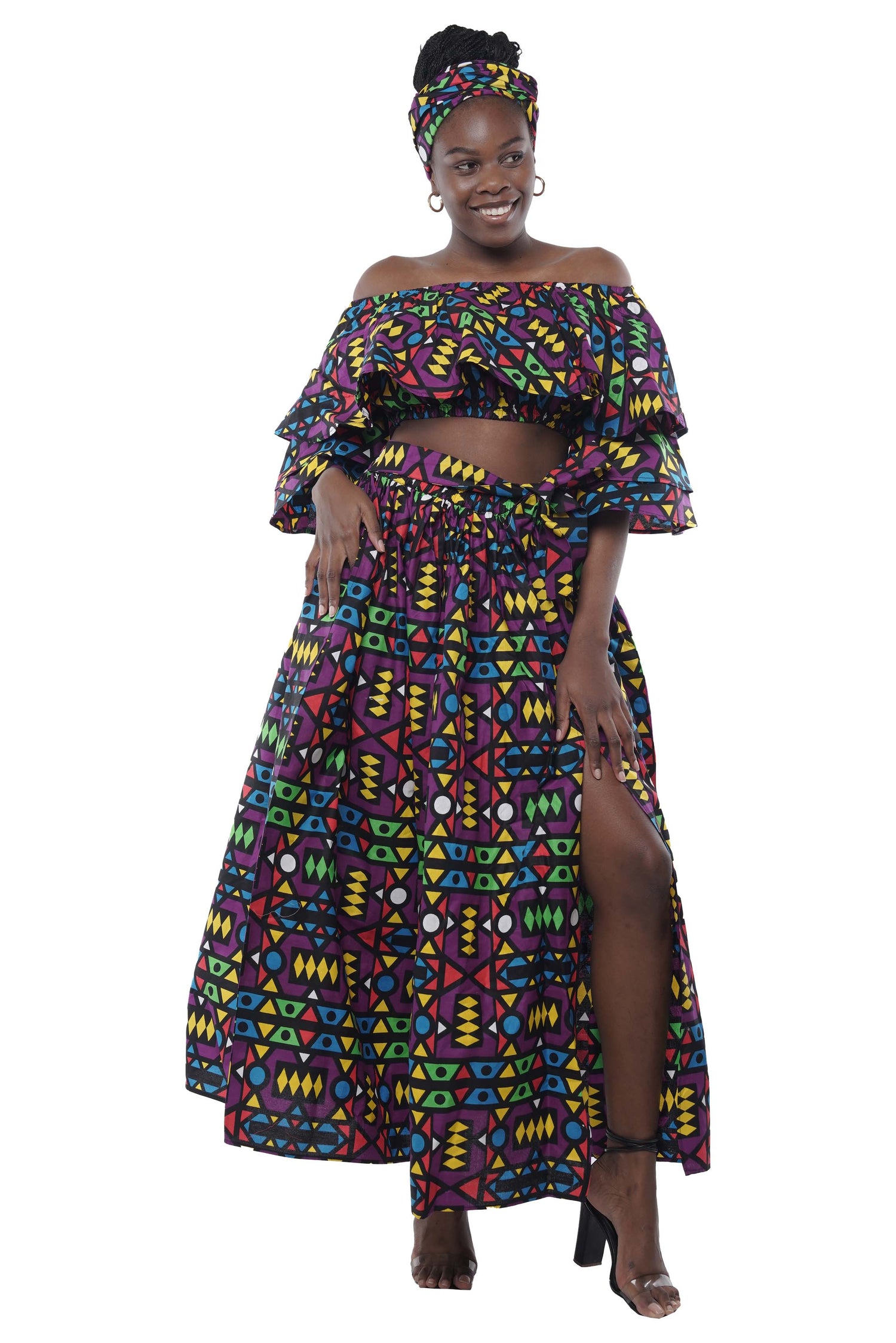 African Crop Top and Slit Skirt Set