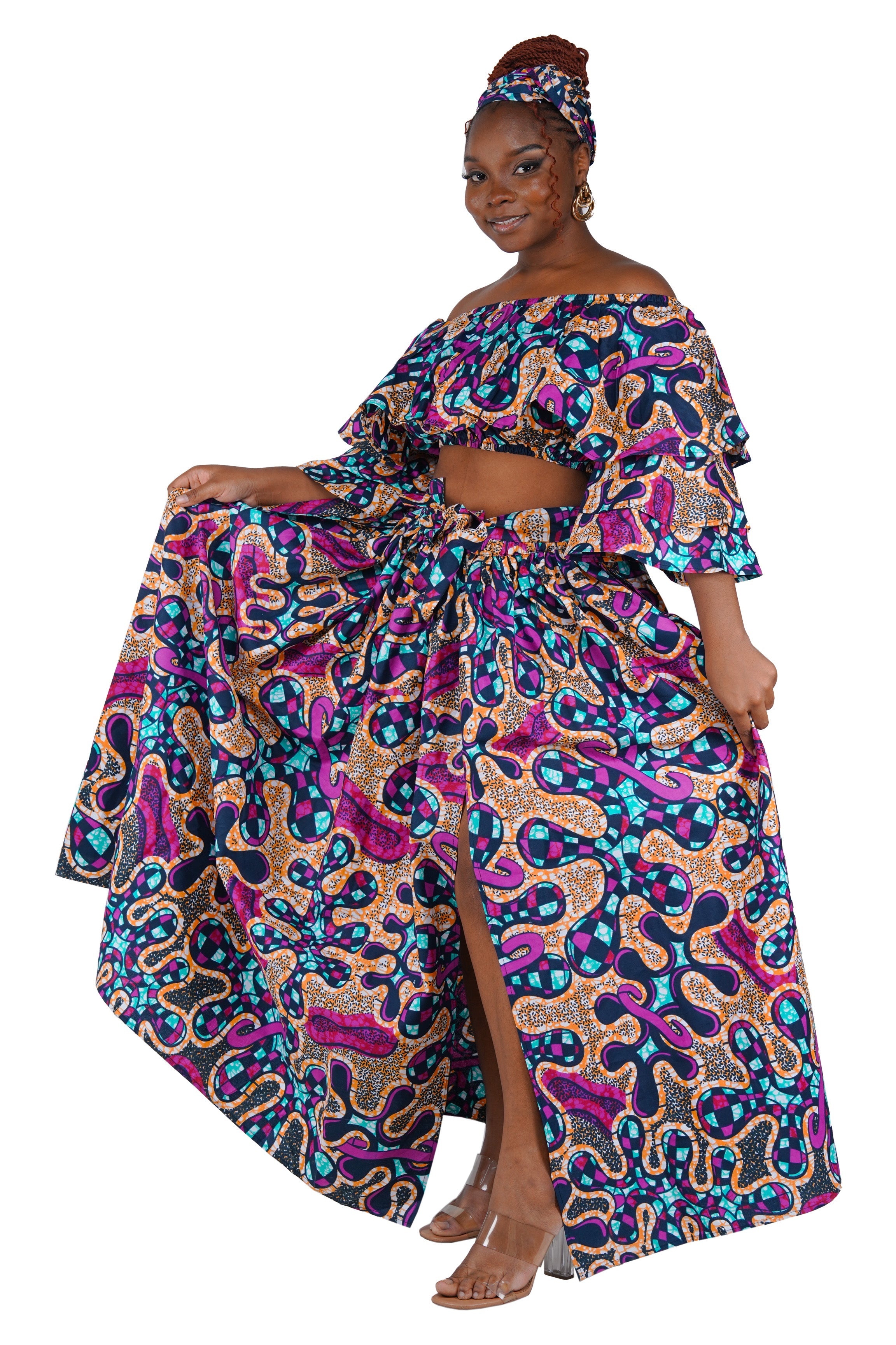 African Crop Top and Slit Skirt Set | One Size