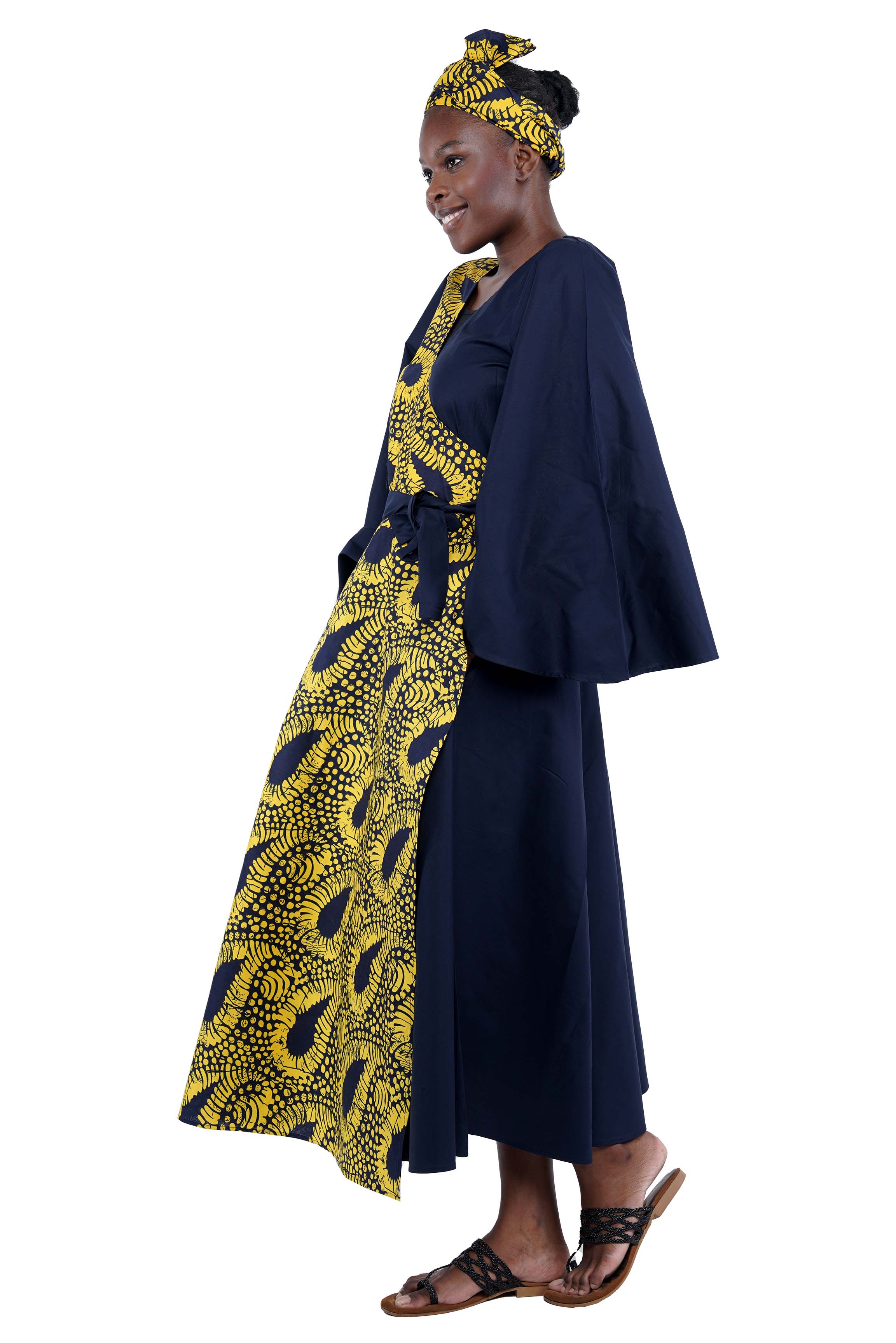 African Long Wrap Dress – 100% Cotton with Pockets & Matching Headwrap