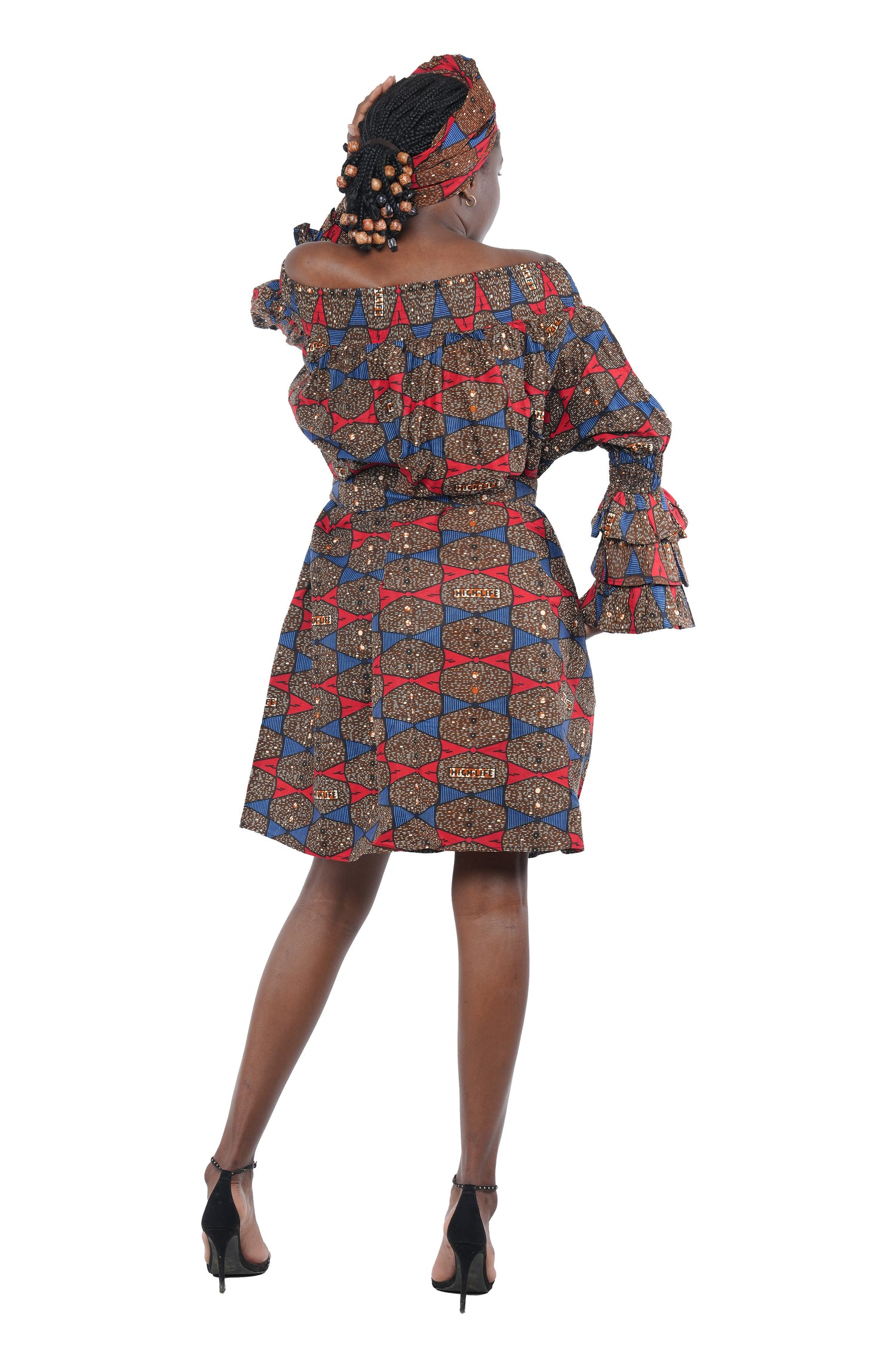 African off-the-shoulder midi dress with belt and headwrap
Afrocentric cotton midi dress with pockets
African attire for women – tribal print midi dress
African dresses for women
