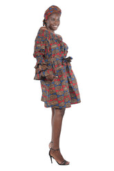 African off-the-shoulder midi dress with belt and headwrap
Afrocentric cotton midi dress with pockets
African attire for women – tribal print midi dress
African dresses for women