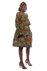 African off-the-shoulder midi dress with belt and headwrap
Afrocentric cotton midi dress with pockets
African attire for women – tribal print midi dress
African dresses for women