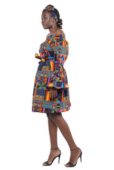 African off-the-shoulder midi dress with belt and headwrap
Afrocentric cotton midi dress with pockets
African attire for women – tribal print midi dress
African dresses for women