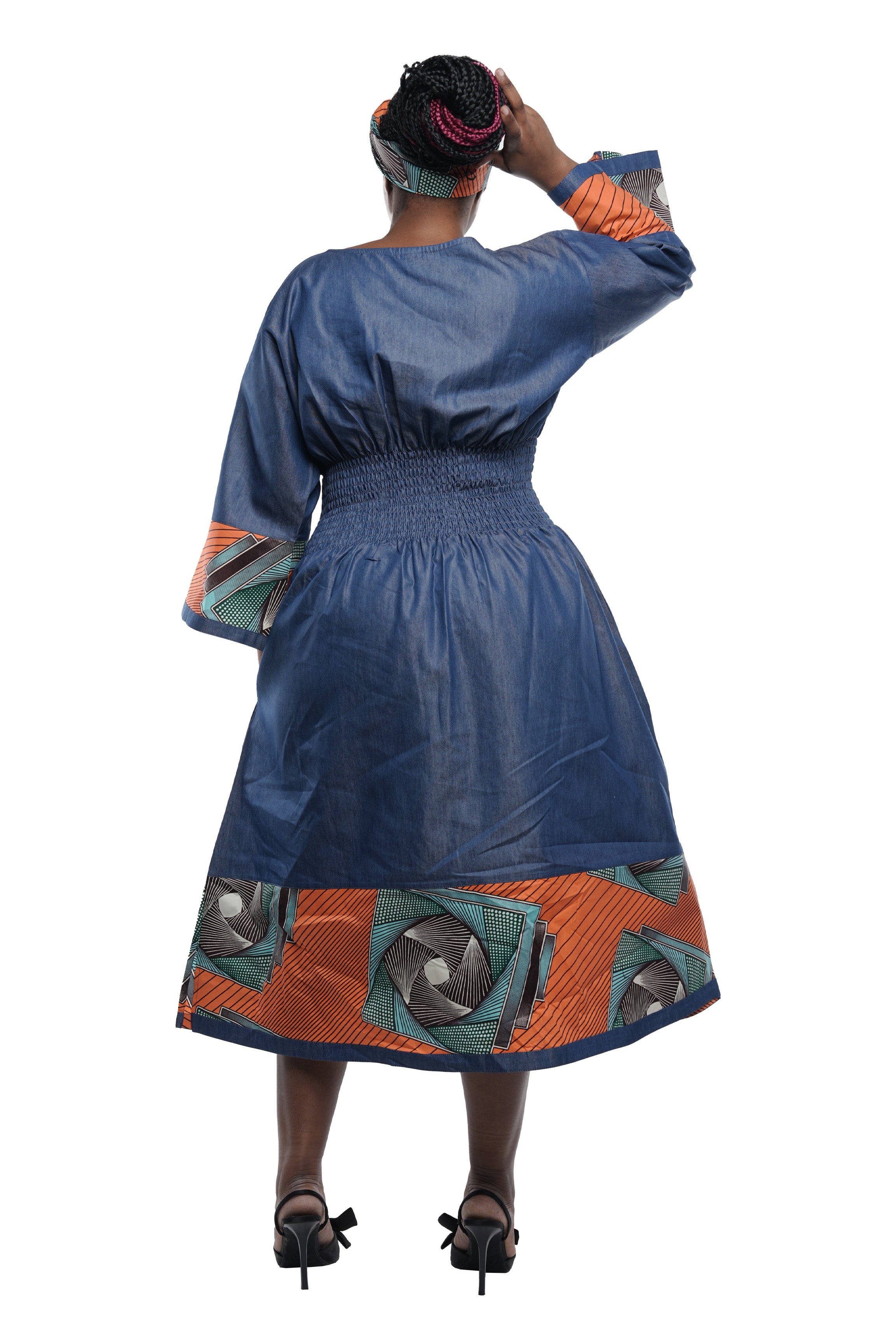 African Trim Blue Midi Dress