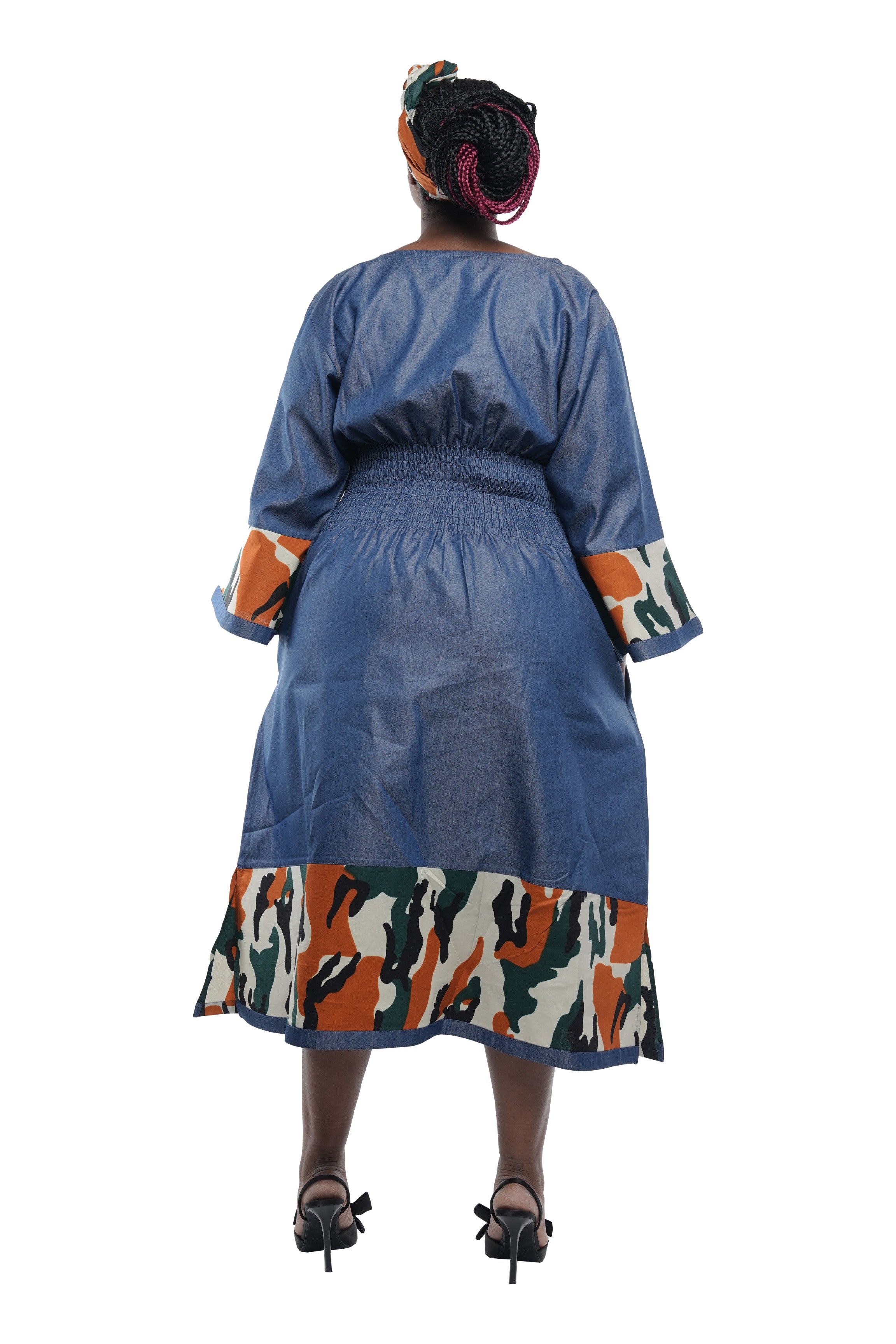 African Trim Blue Midi Dress