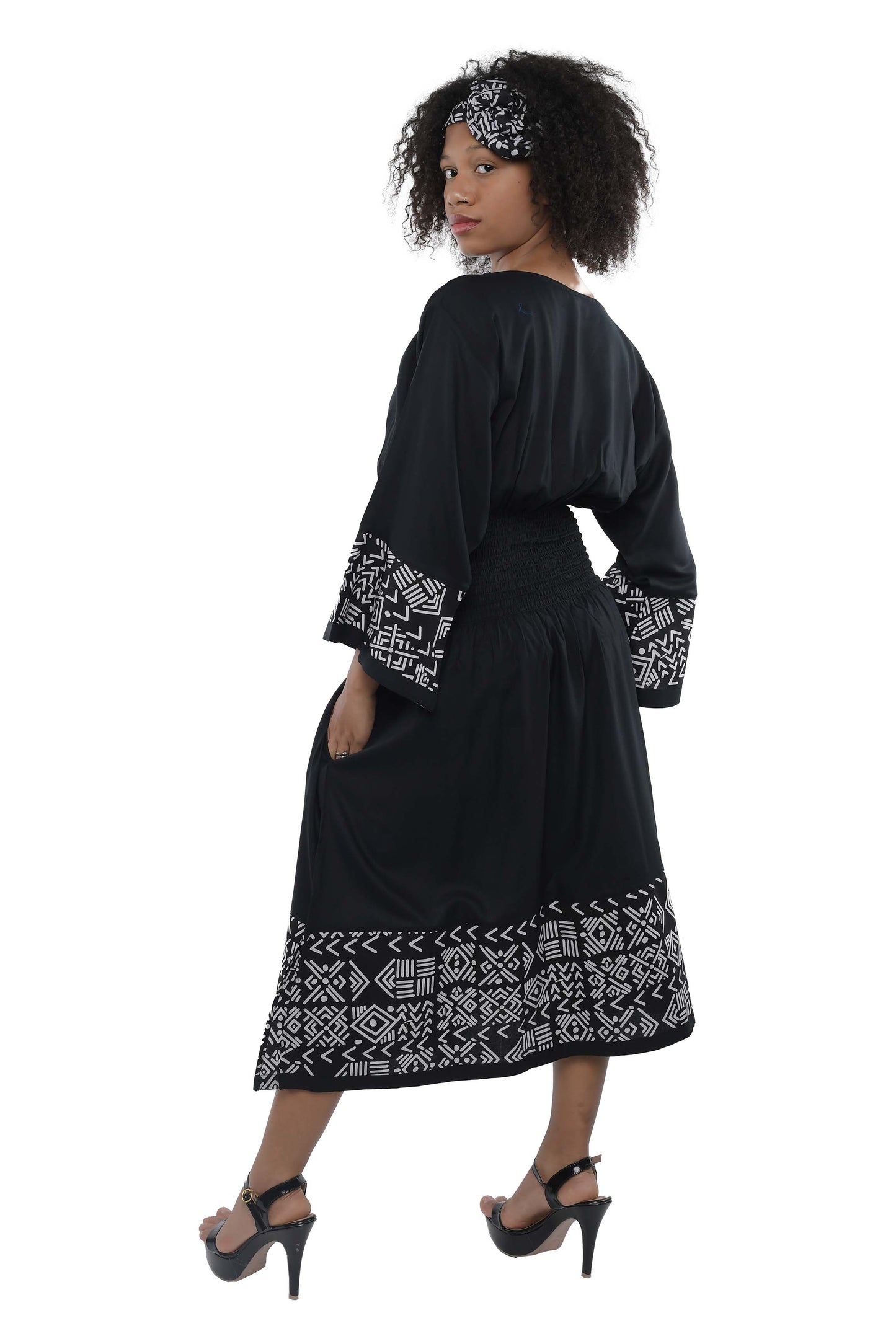 African Trim Black Midi Dress