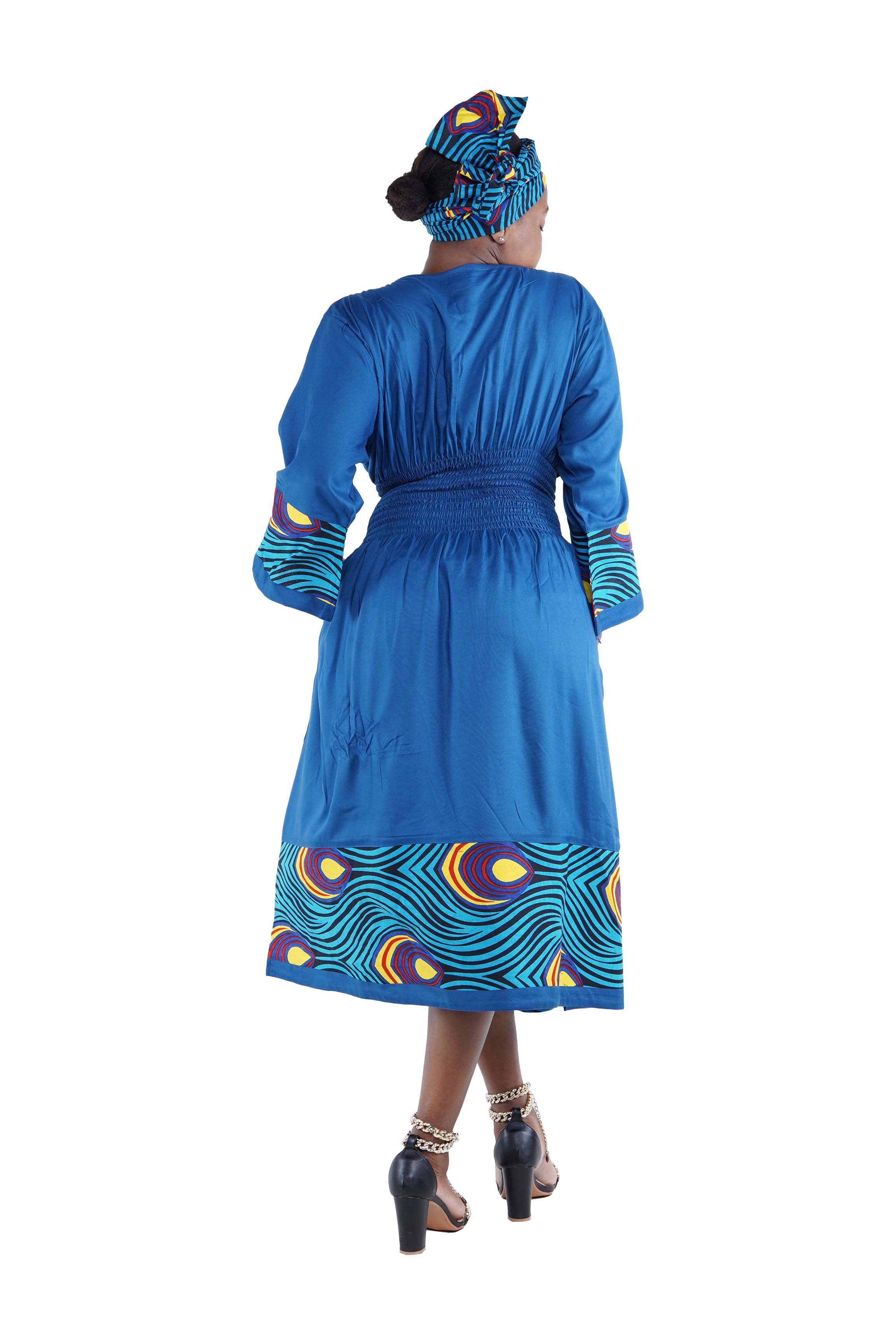 African Trim Blue Midi Dress