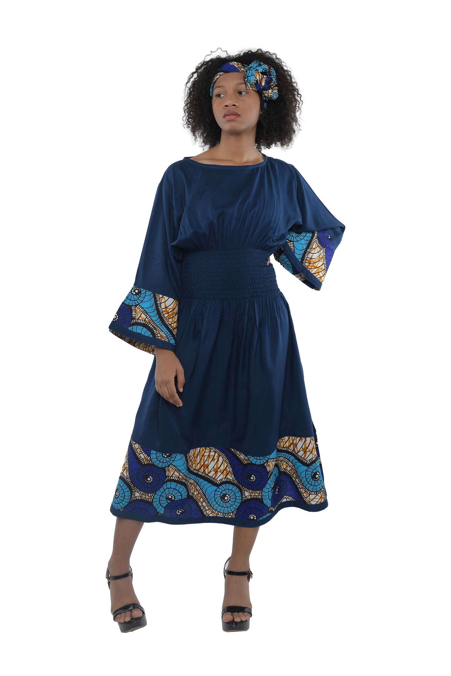 African Trim Black Midi Dress