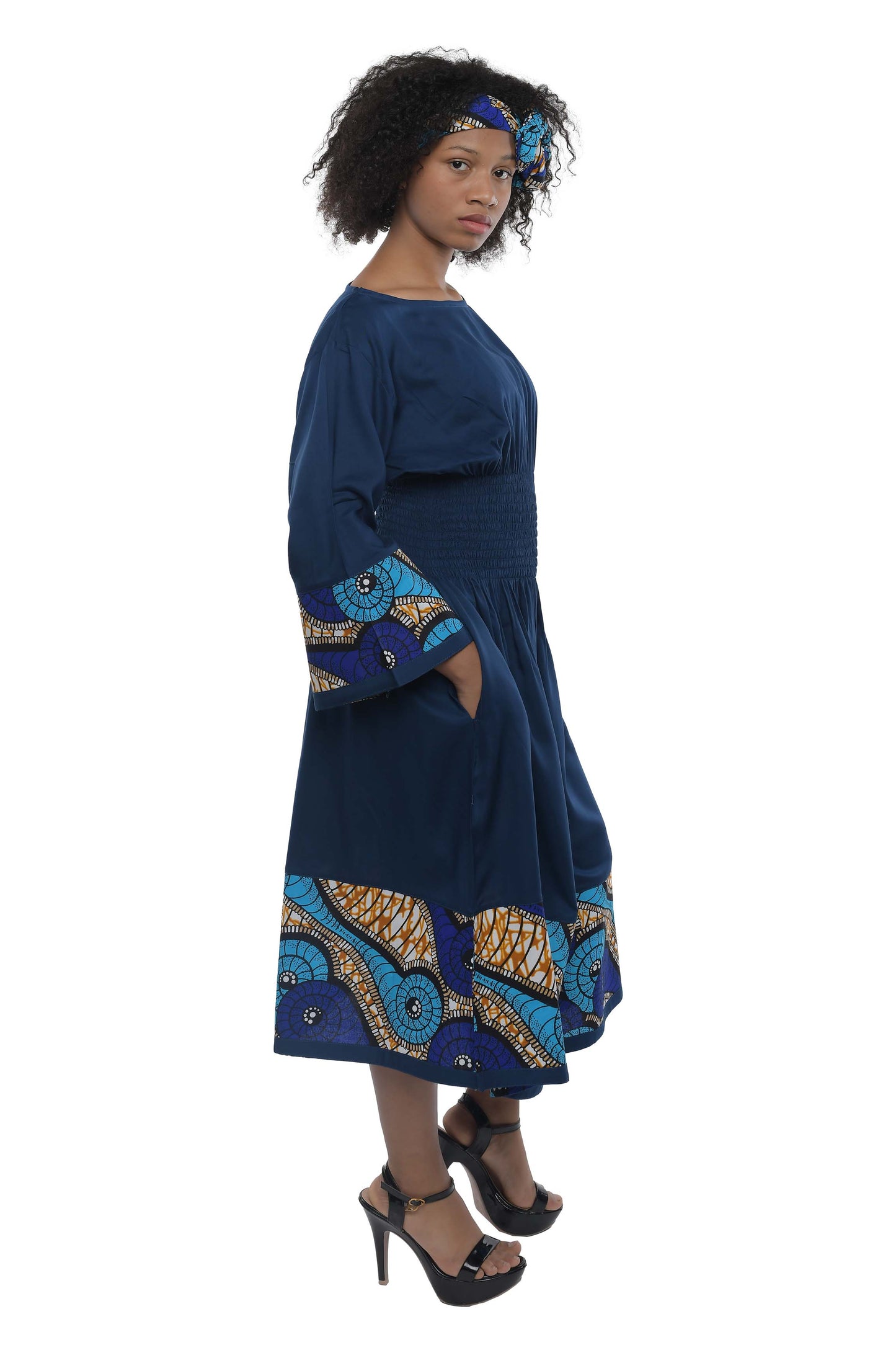 African Trim Black Midi Dress