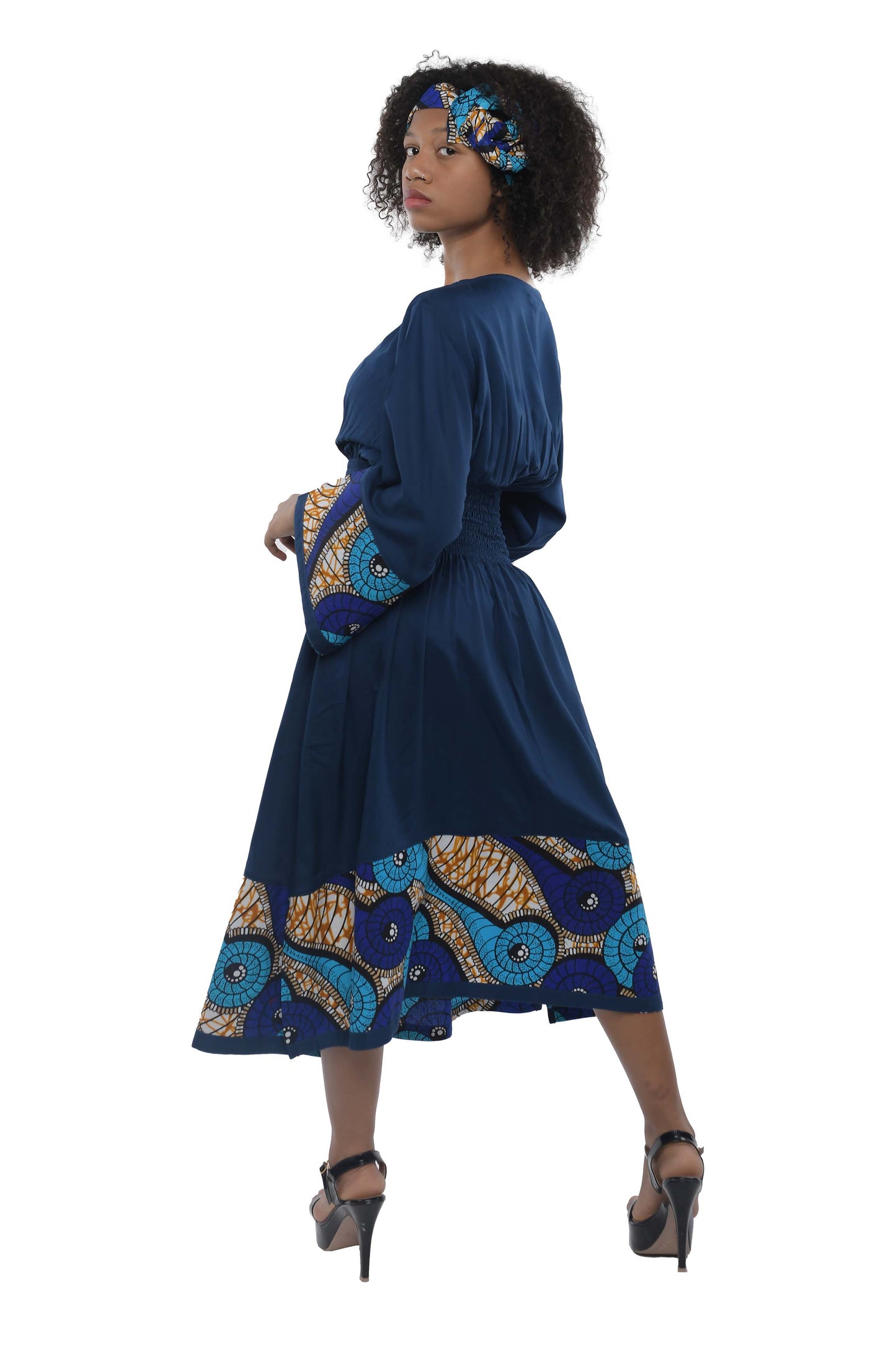 African Trim Black Midi Dress