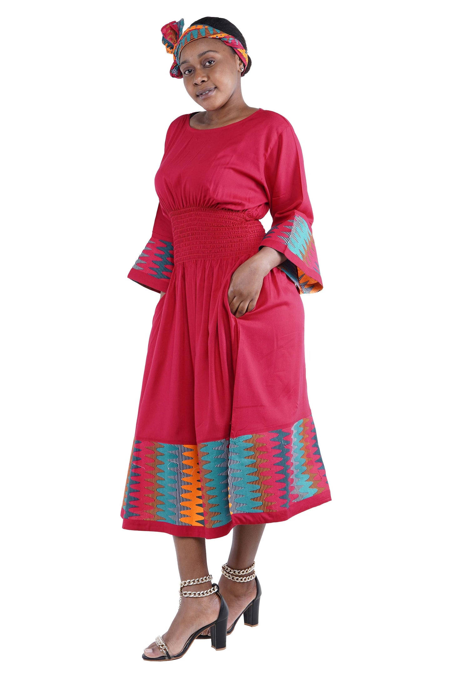 African Trim Midi Dress