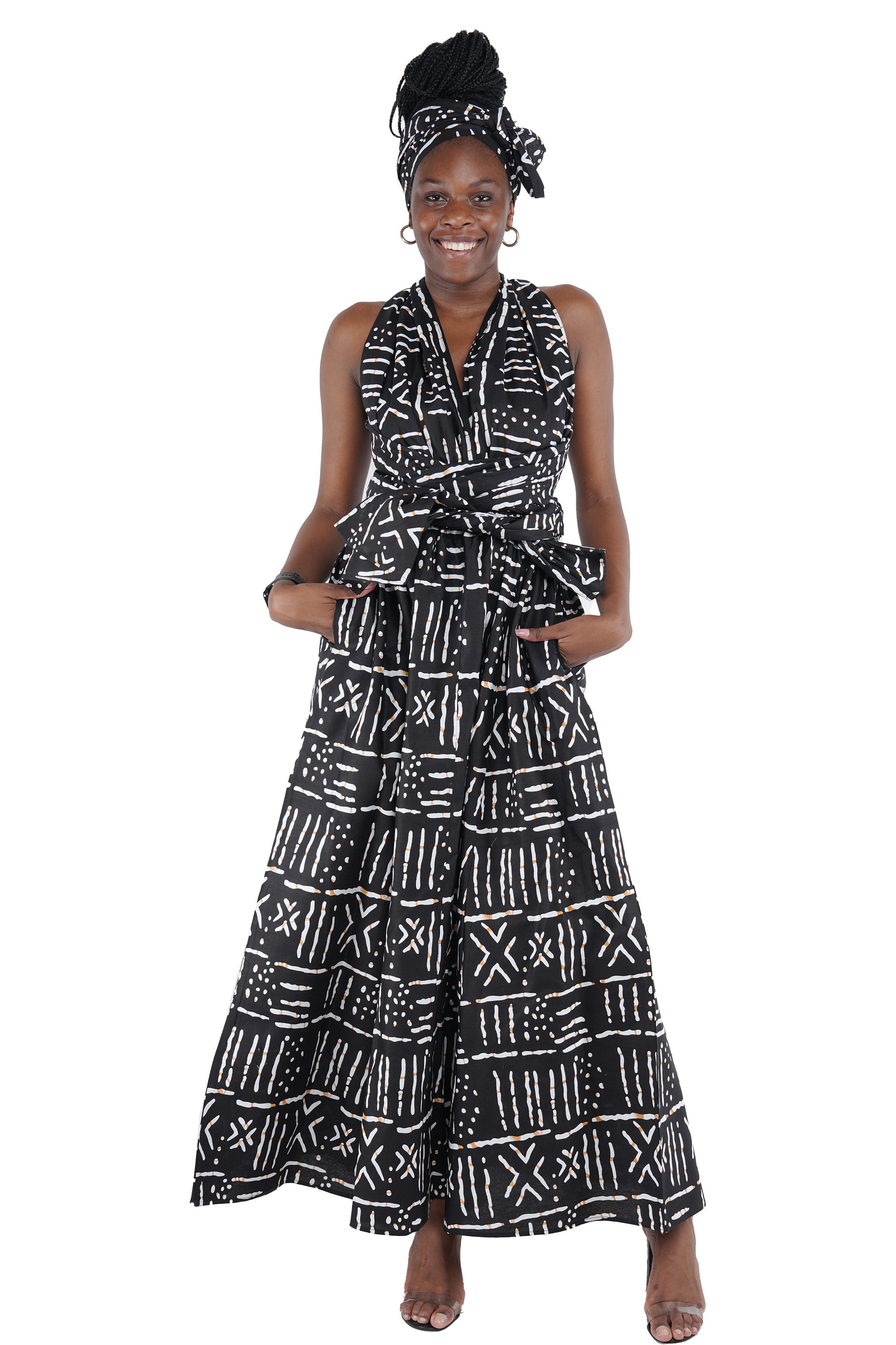 African print long infinity dress with head wrap –
