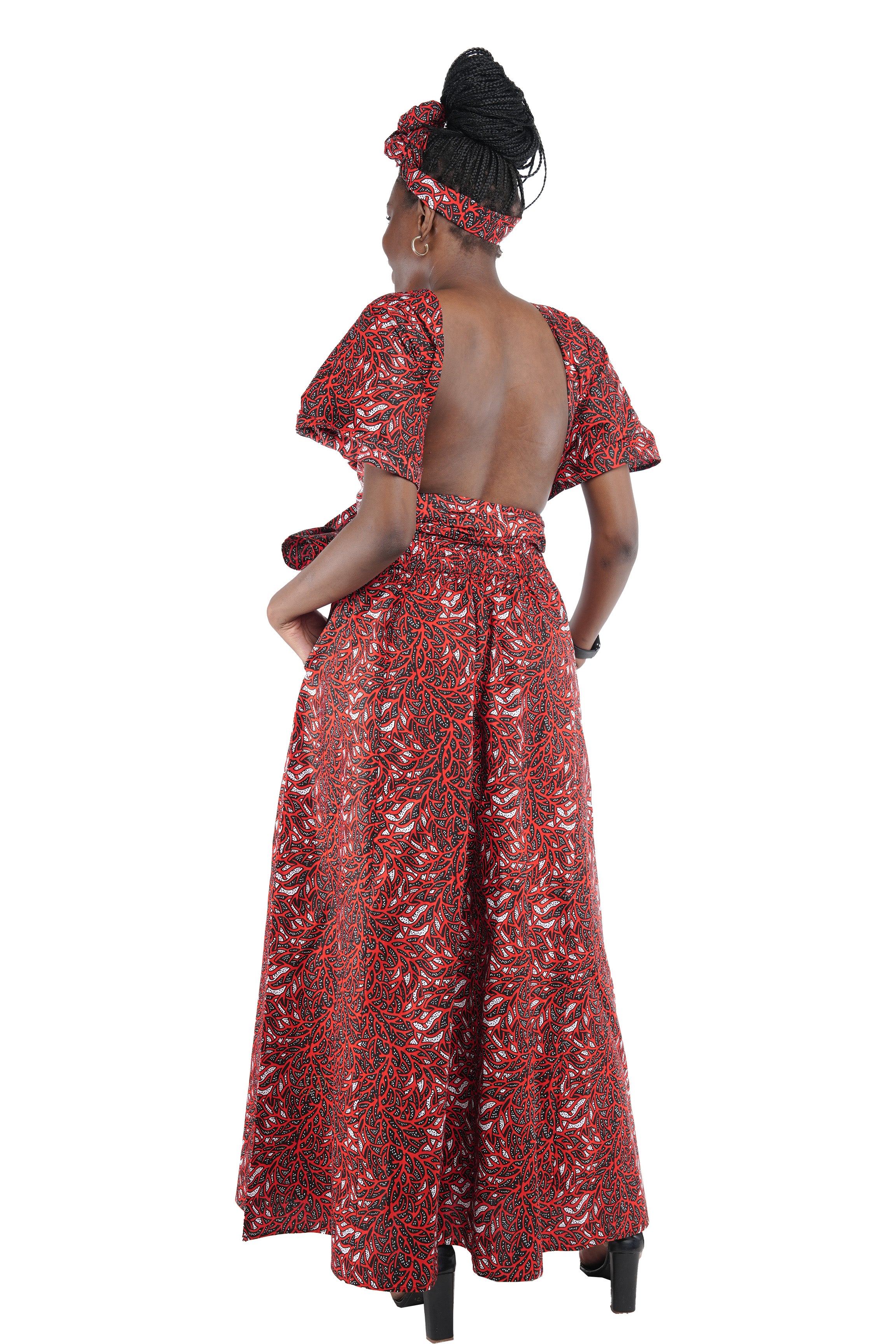 Back view of African print infinity dress – cotton maxi design