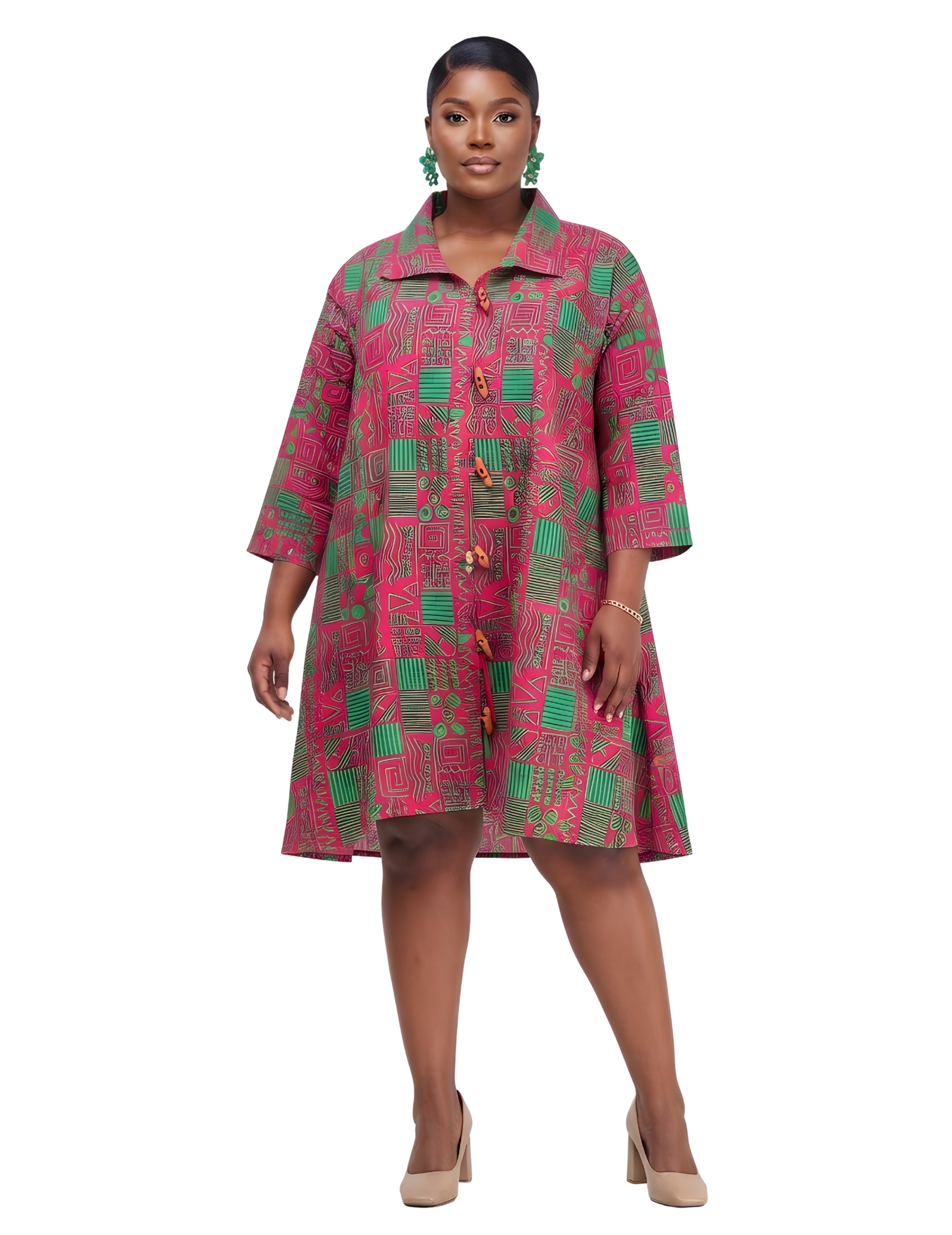 African Ladies Button Up Swing Dress | One Size