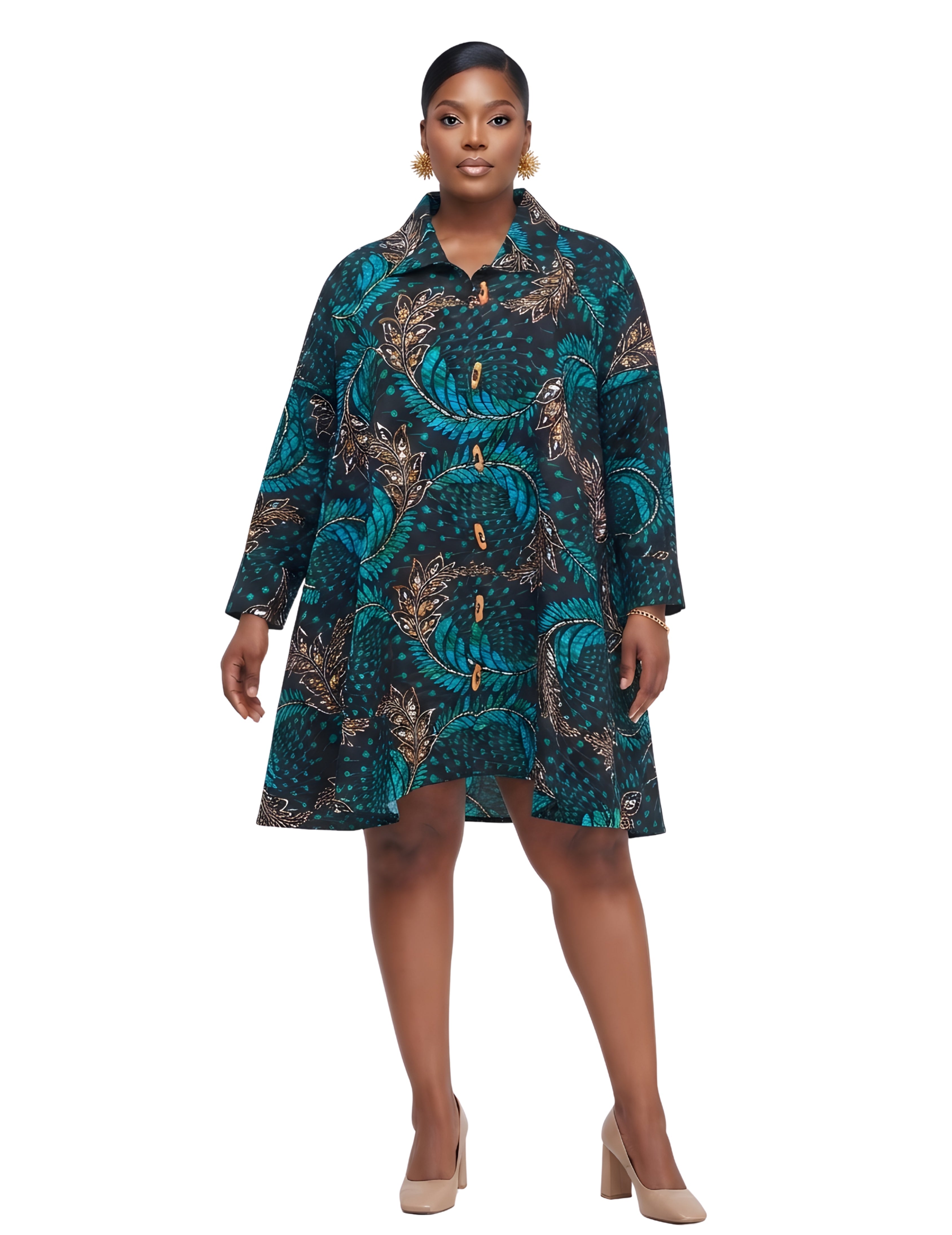 African Ladies Button Up Swing Dress | One Size