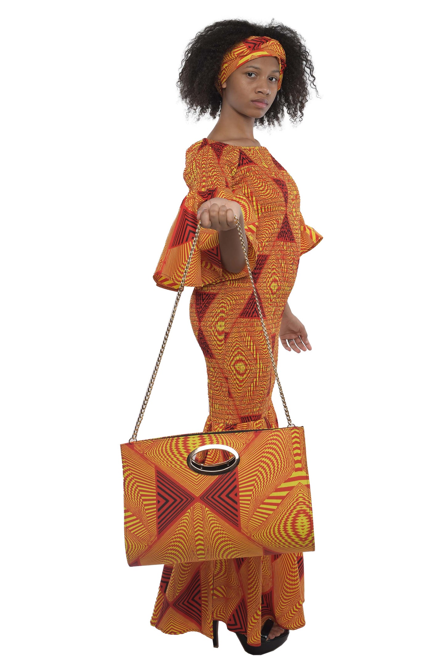 Long Smocked Mermaid Dress With Matching Handbag