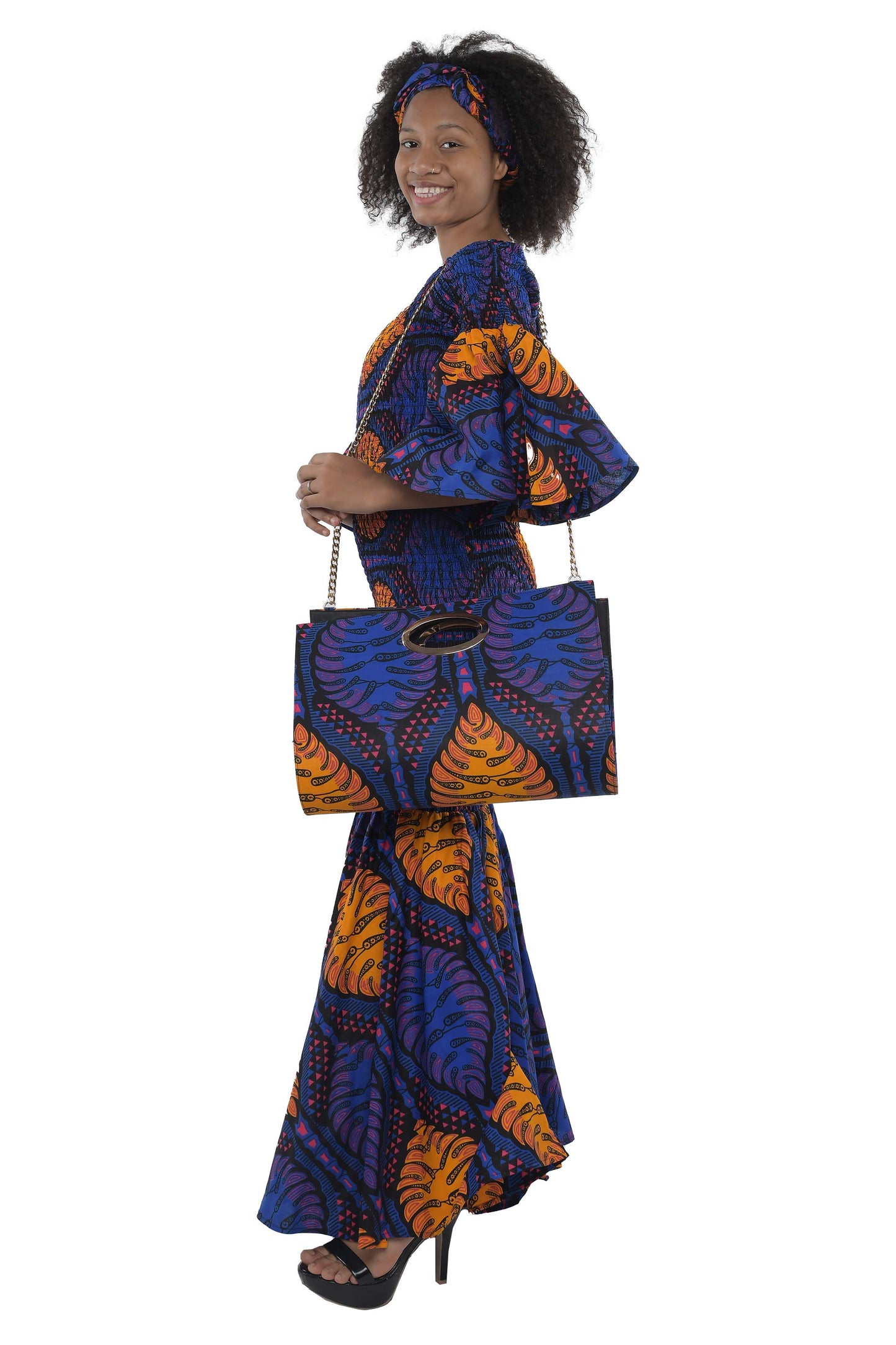Long Smocked Mermaid Dress With Matching Handbag