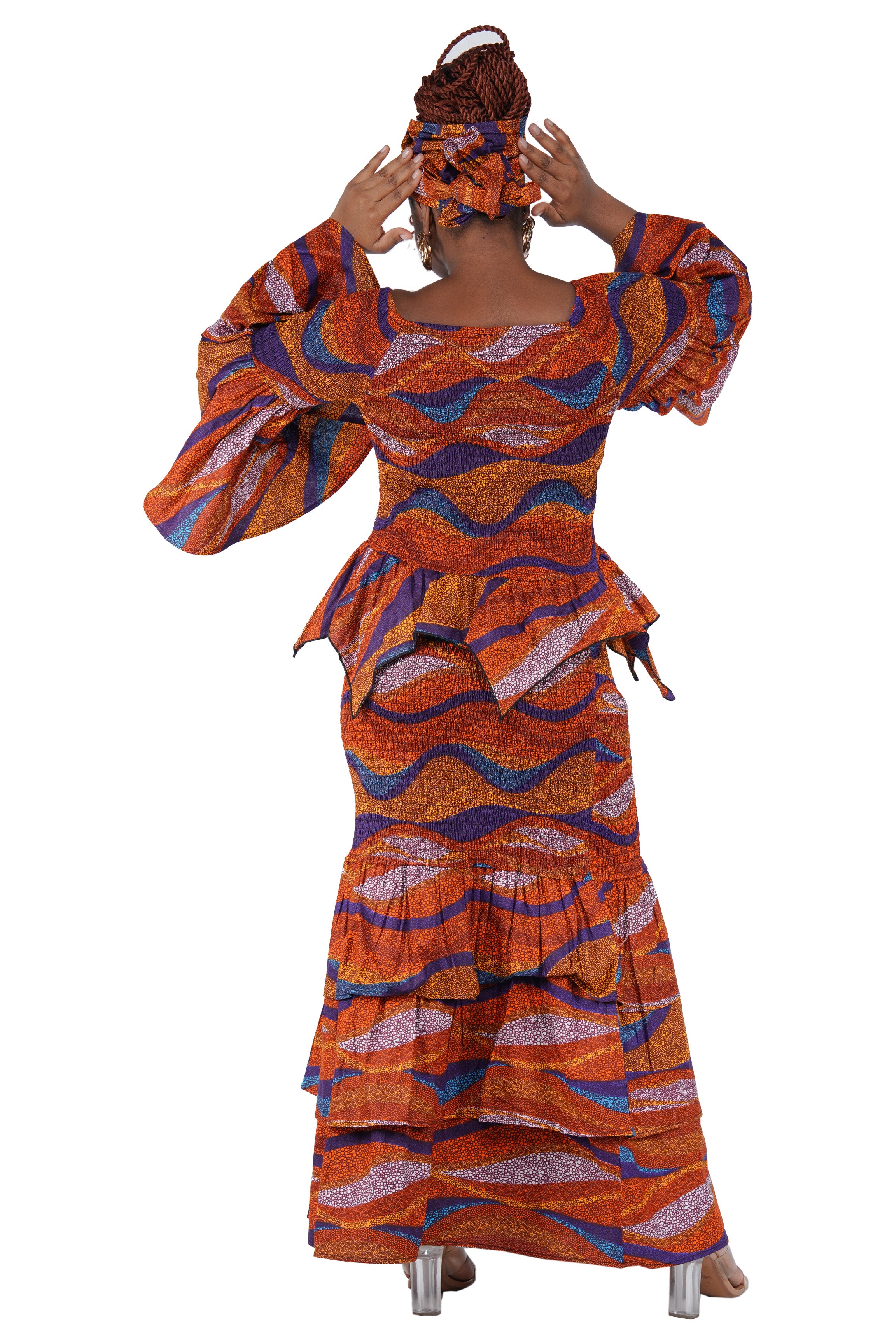 African Print Smocked Top and Fishtail Skirt Set | One Size & Plus Size