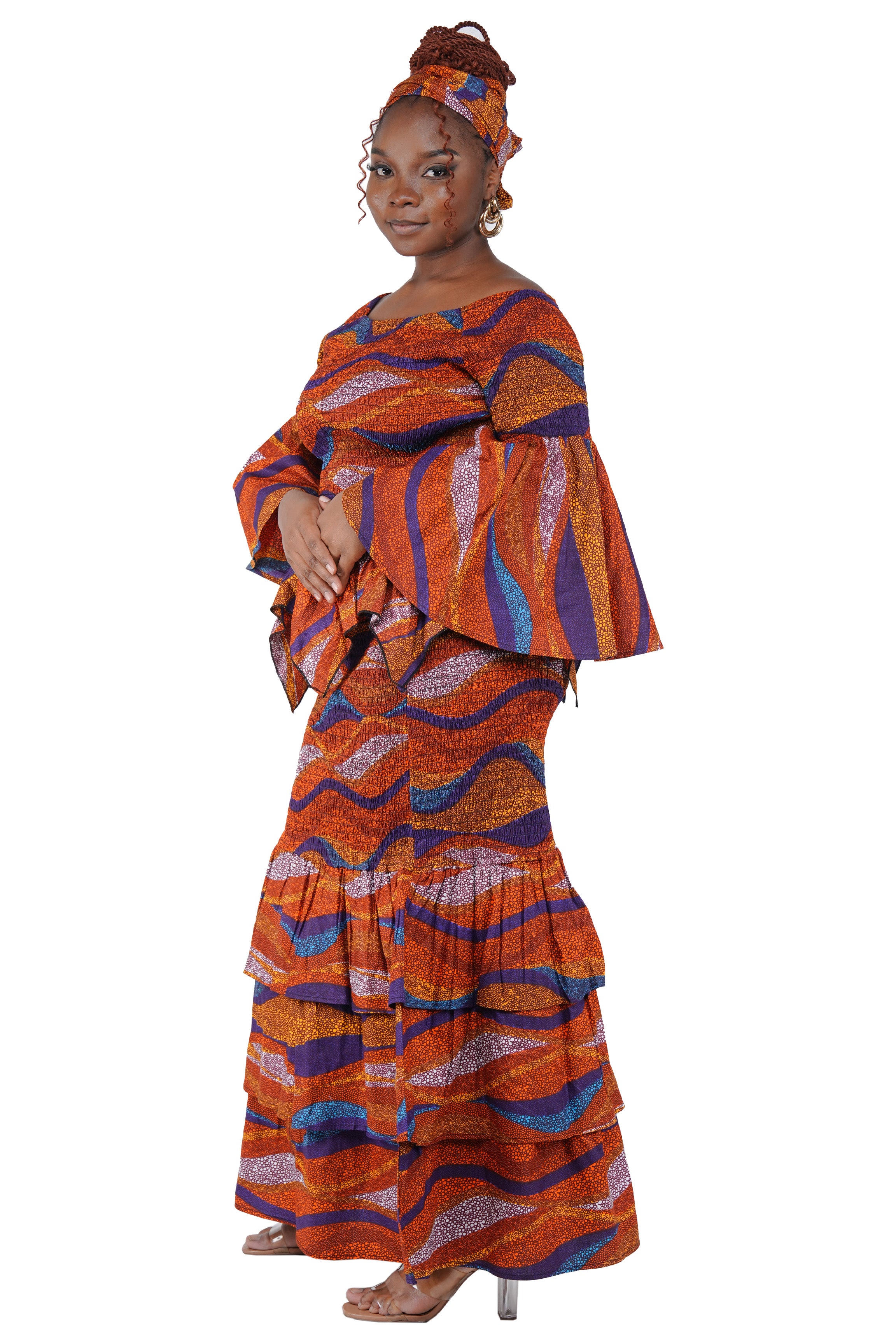 African Print Smocked Top and Fishtail Skirt Set | One Size & Plus Size