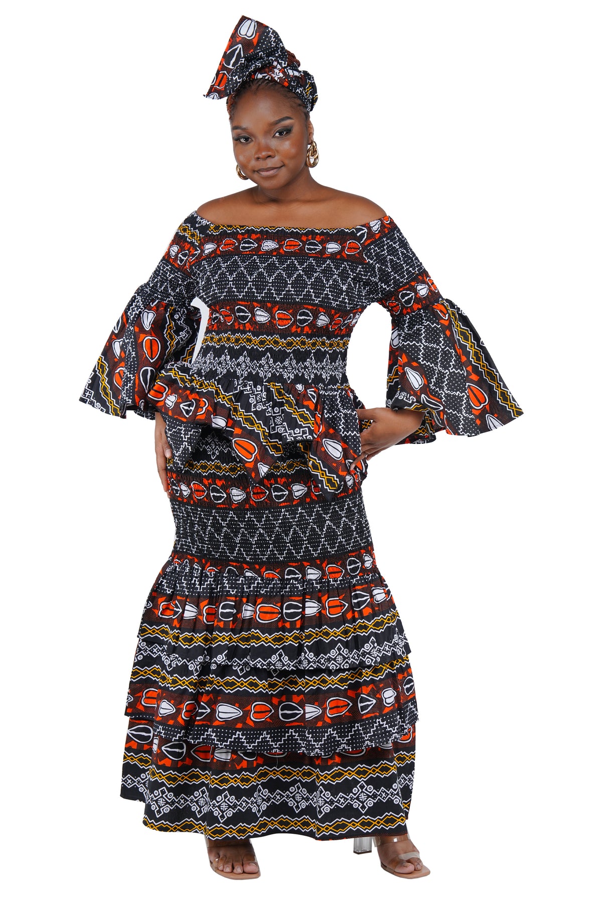 African Print Smocked Top and Fishtail Skirt Set | One Size & Plus Size