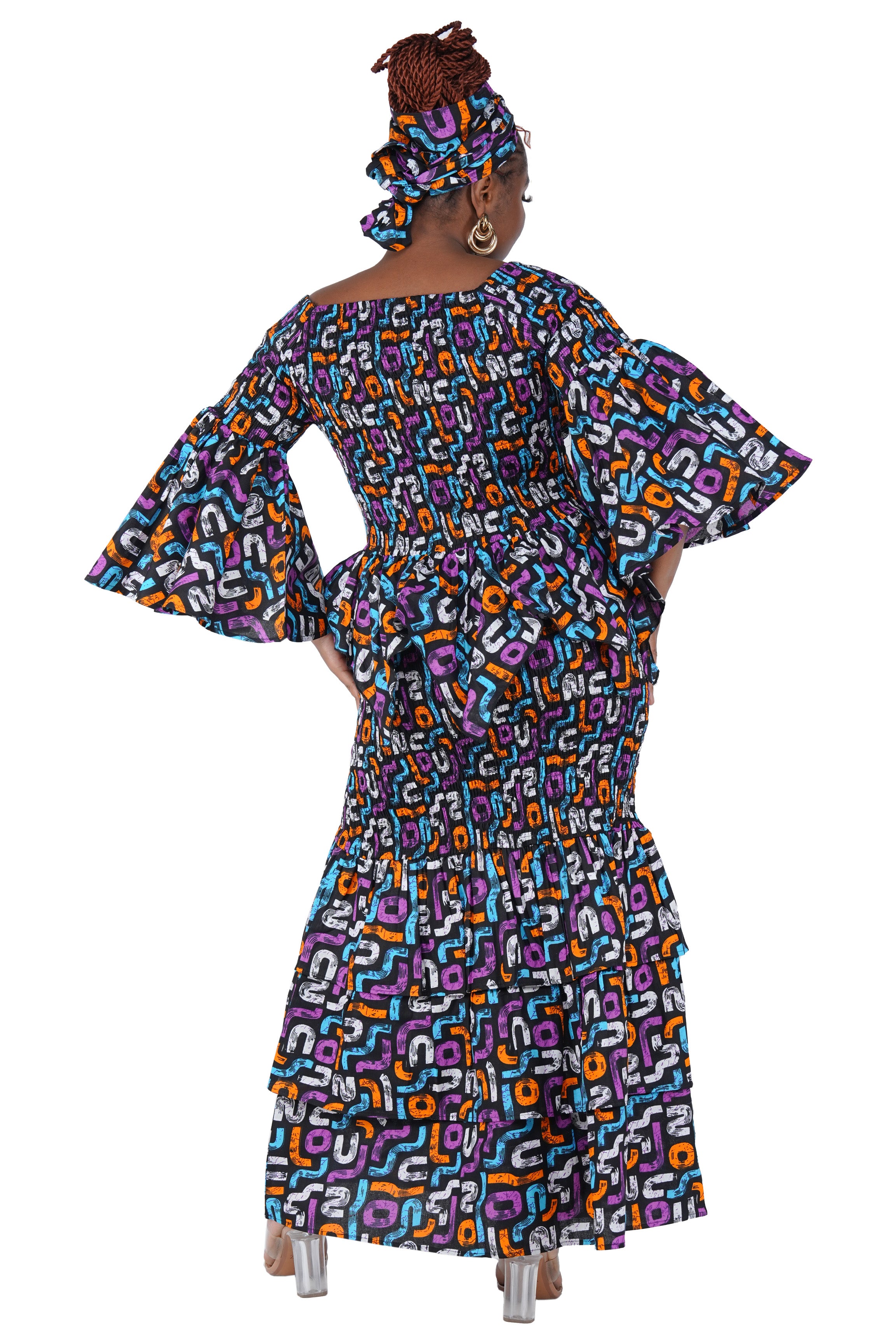 African two-piece cotton outfit with matching head wrap – full look