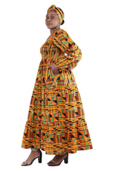 African smocked maxi tiered dress with long sleeves and headwrap
Cotton V-neck African maxi dress with pockets
Afrocentric long sleeve tiered dress one size fits most
African dresses for women