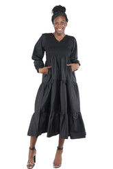 African smocked maxi tiered dress with long sleeves and headwrap
Cotton V-neck African maxi dress with pockets
Afrocentric long sleeve tiered dress one size fits most
African dresses for women