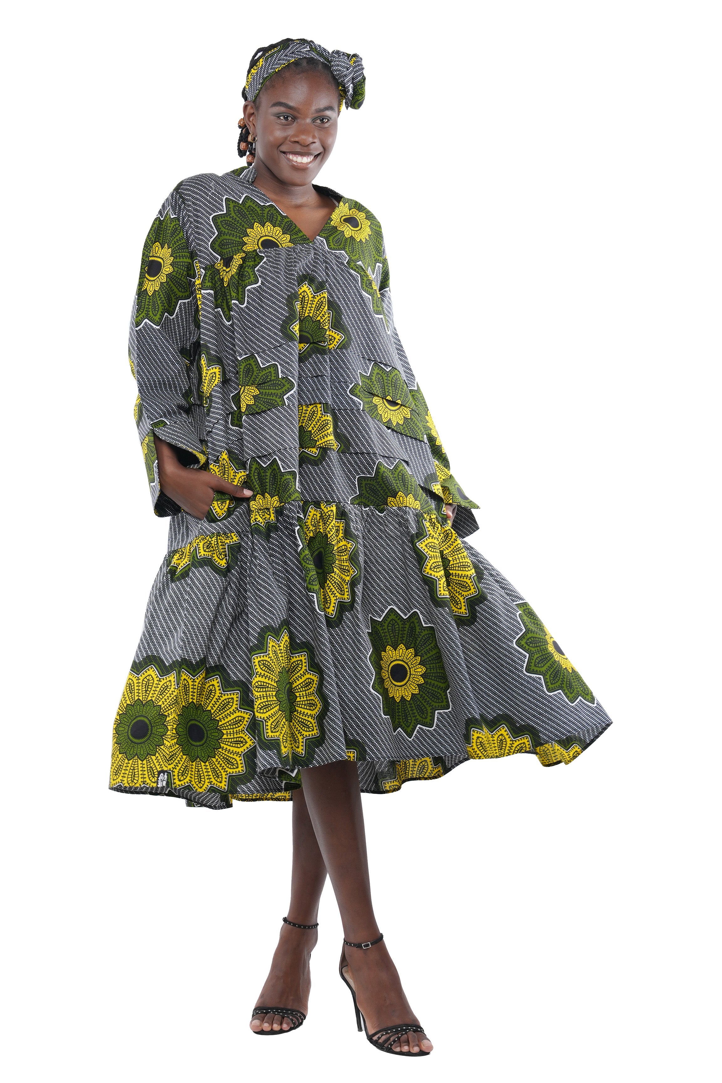 Ankara V Neck Midi Dress