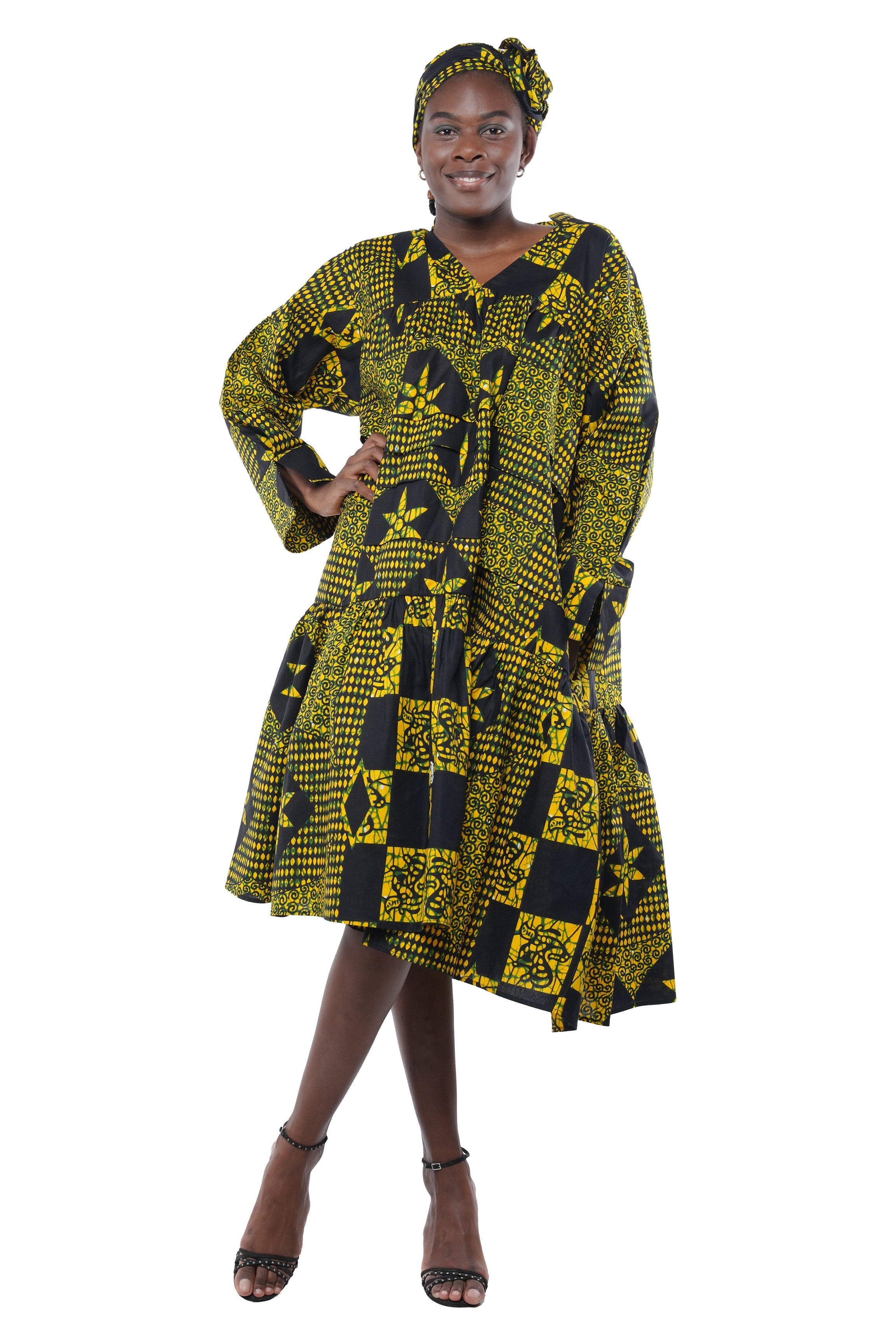 Ankara V Neck Midi Dress