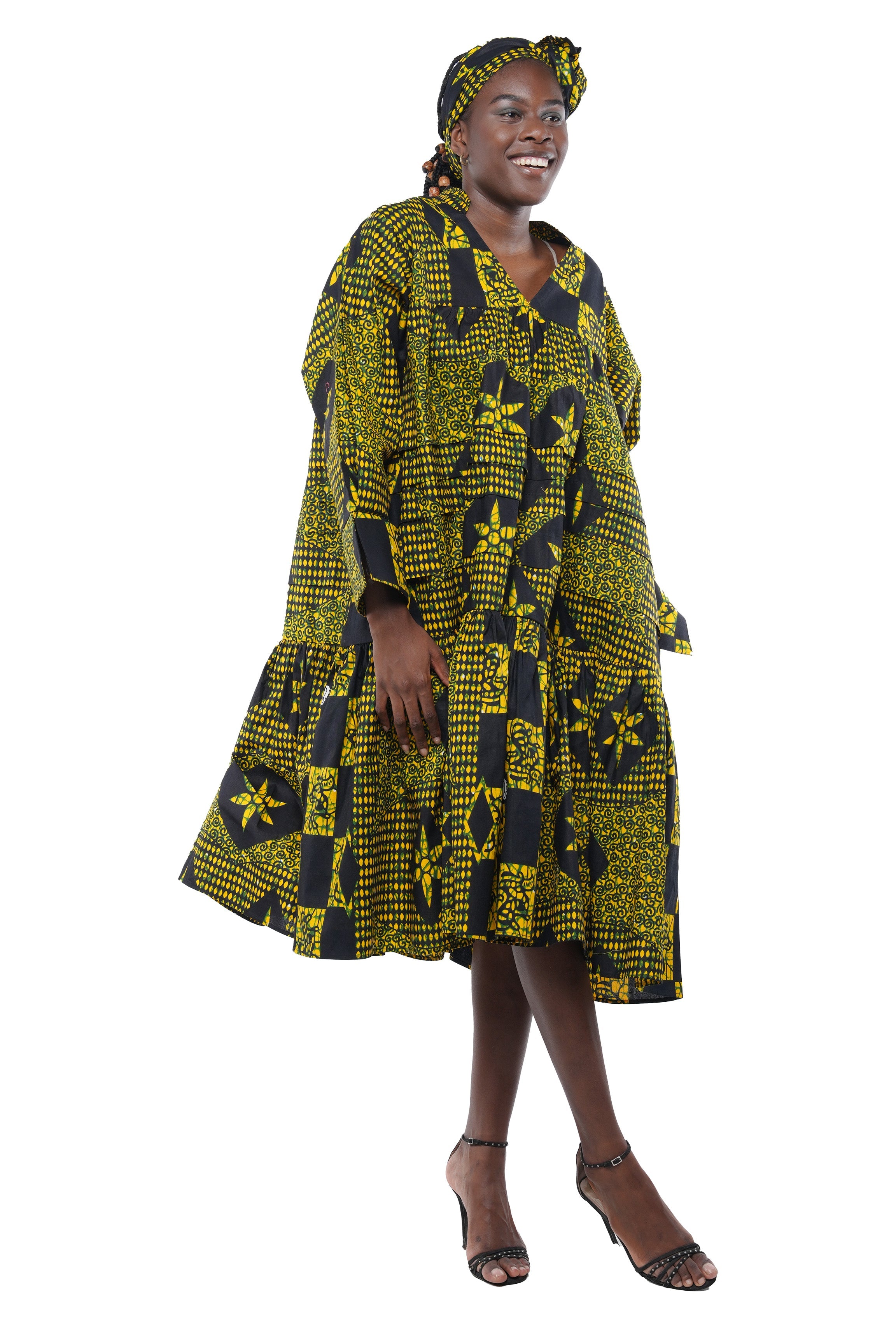 Ankara V Neck Midi Dress