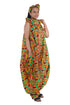 Elegant African woman wearing long high neck jumpsuit with matching headwrap in traditional print – 100% cotton, includes side pockets.