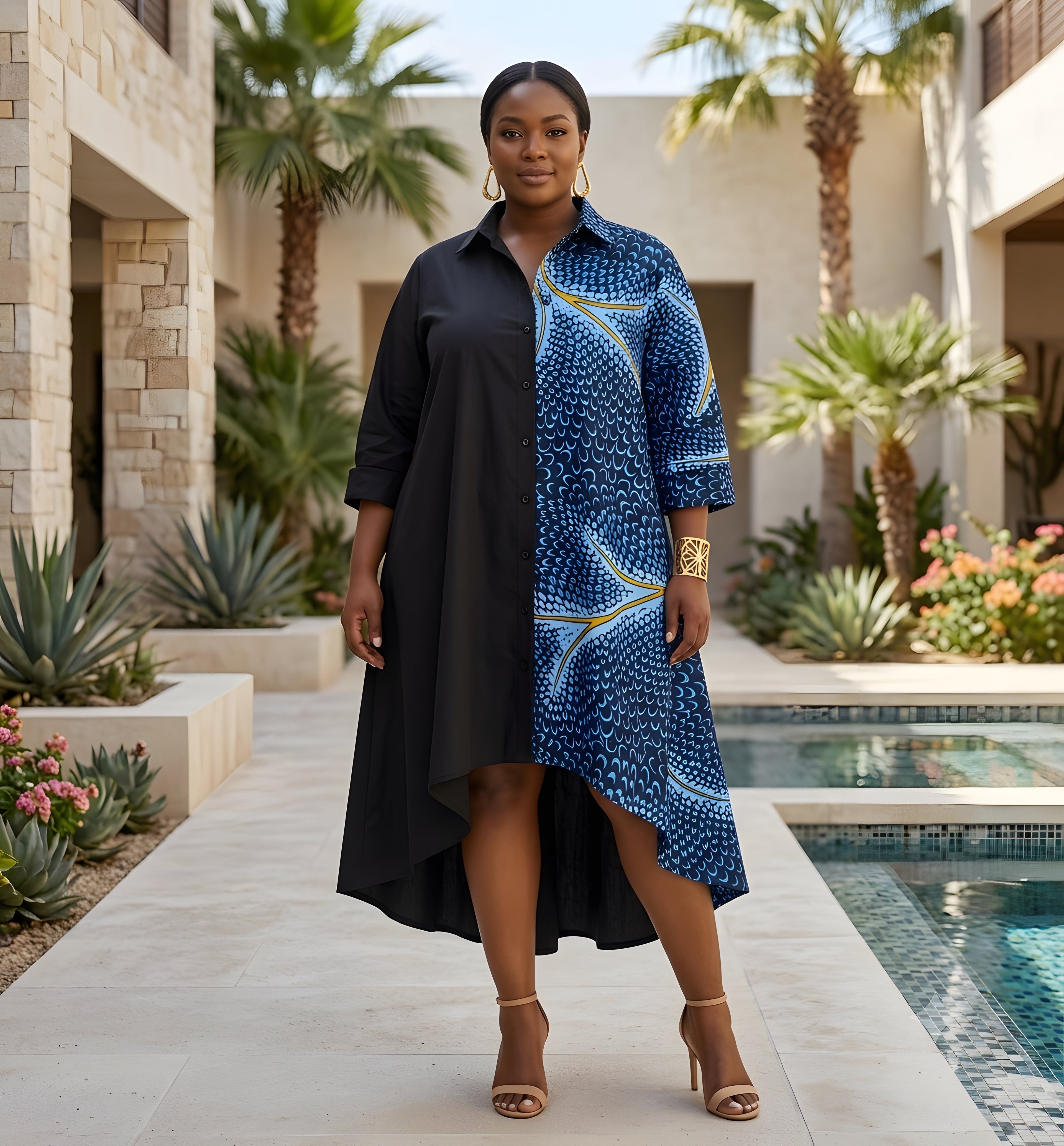 African Accent High Low Swing Dress | One Size