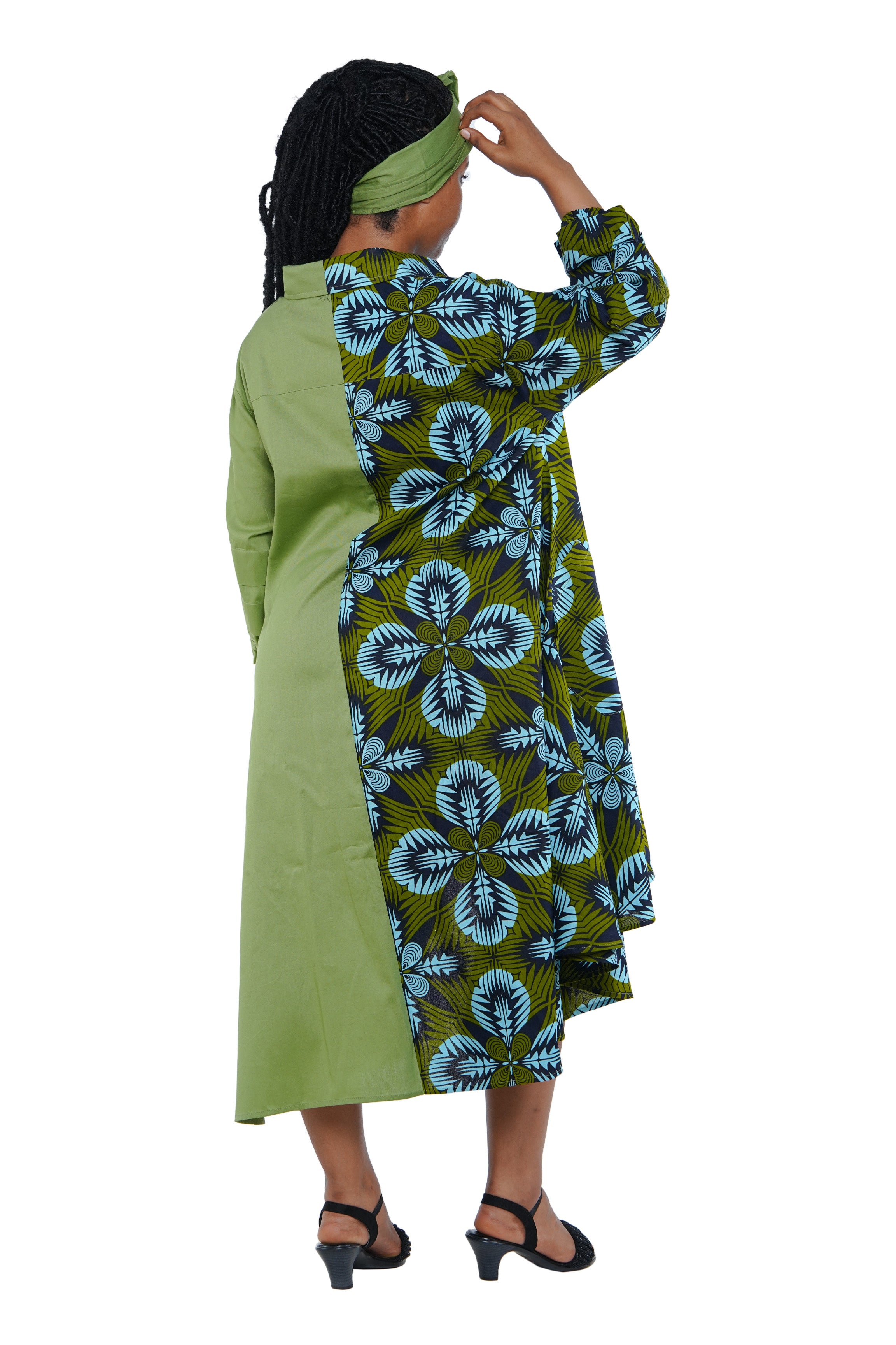 African high low swing dress 100% cotton with matching headwrap