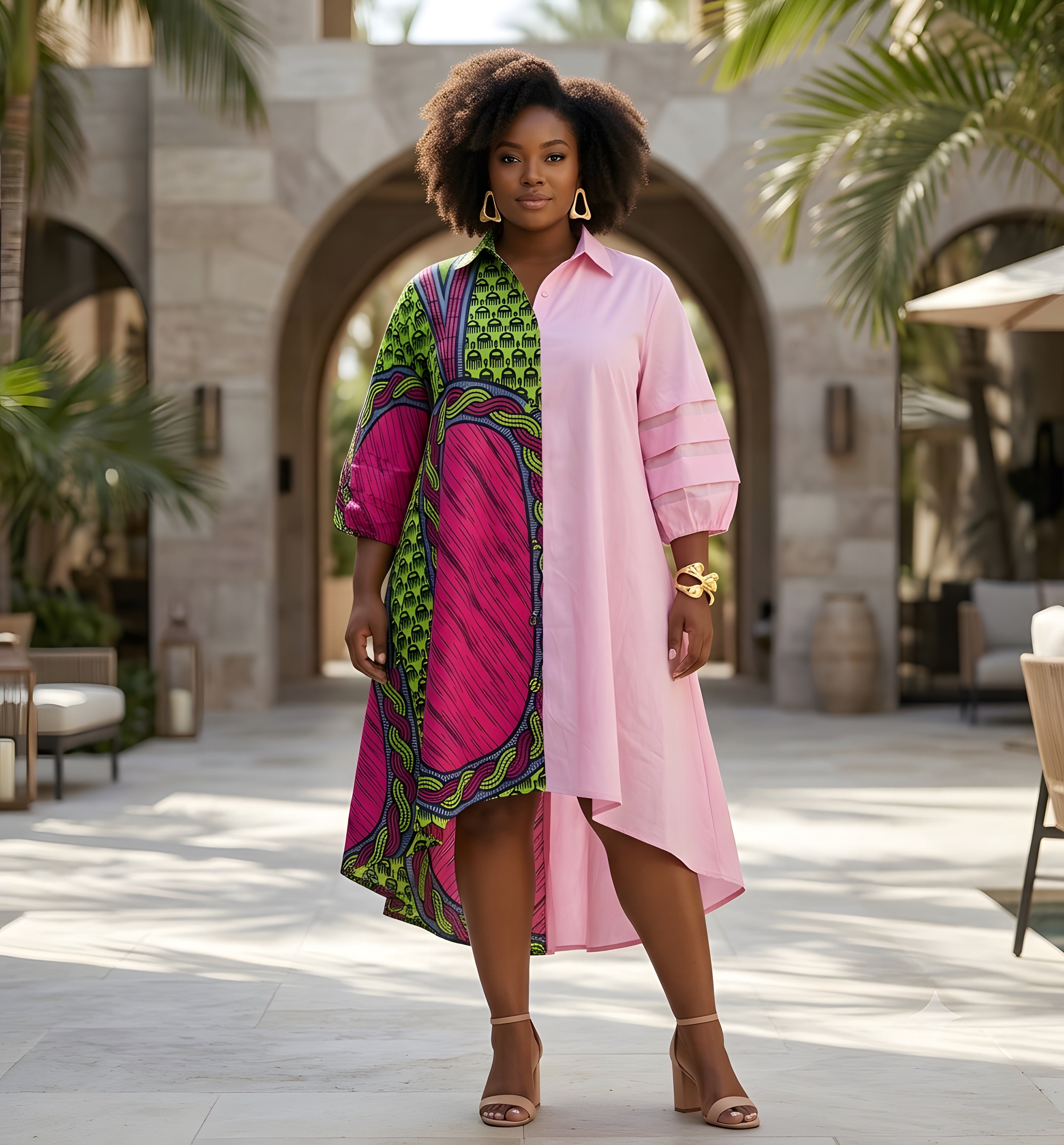 African Accent High Low Swing Dress | One Size