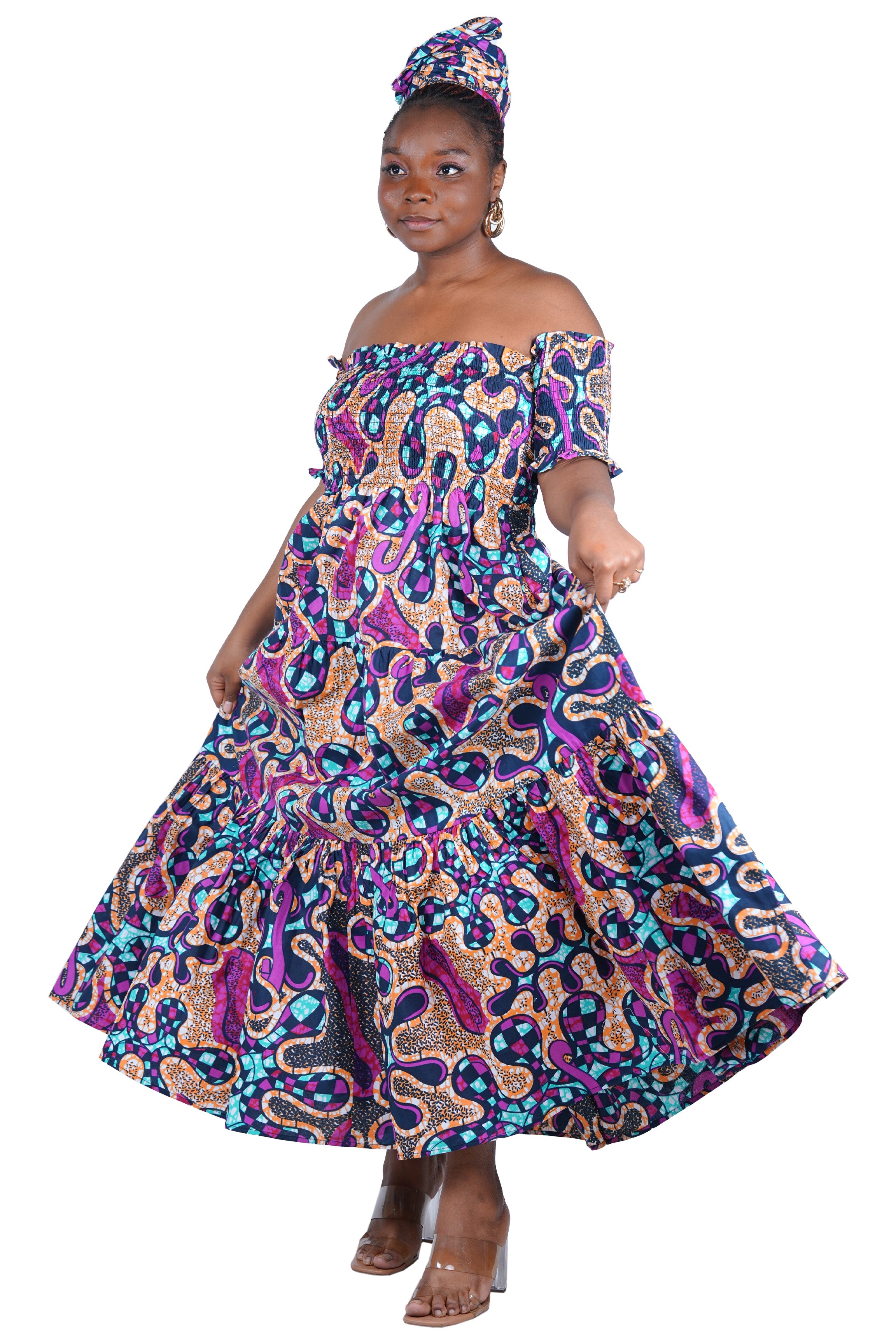 Smocked Off-the-Shoulder Cotton Dress | One Size