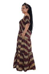 Side view of African off shoulder cotton maxi dress with pockets”