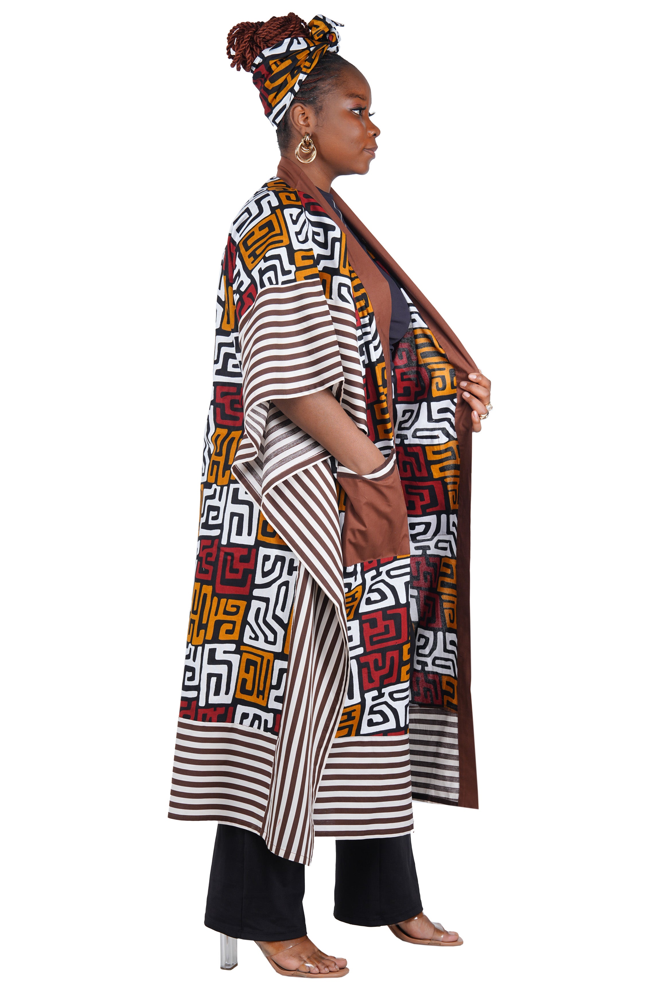 African Kimono Cardigan with Pockets & Matching Headwrap | One Size