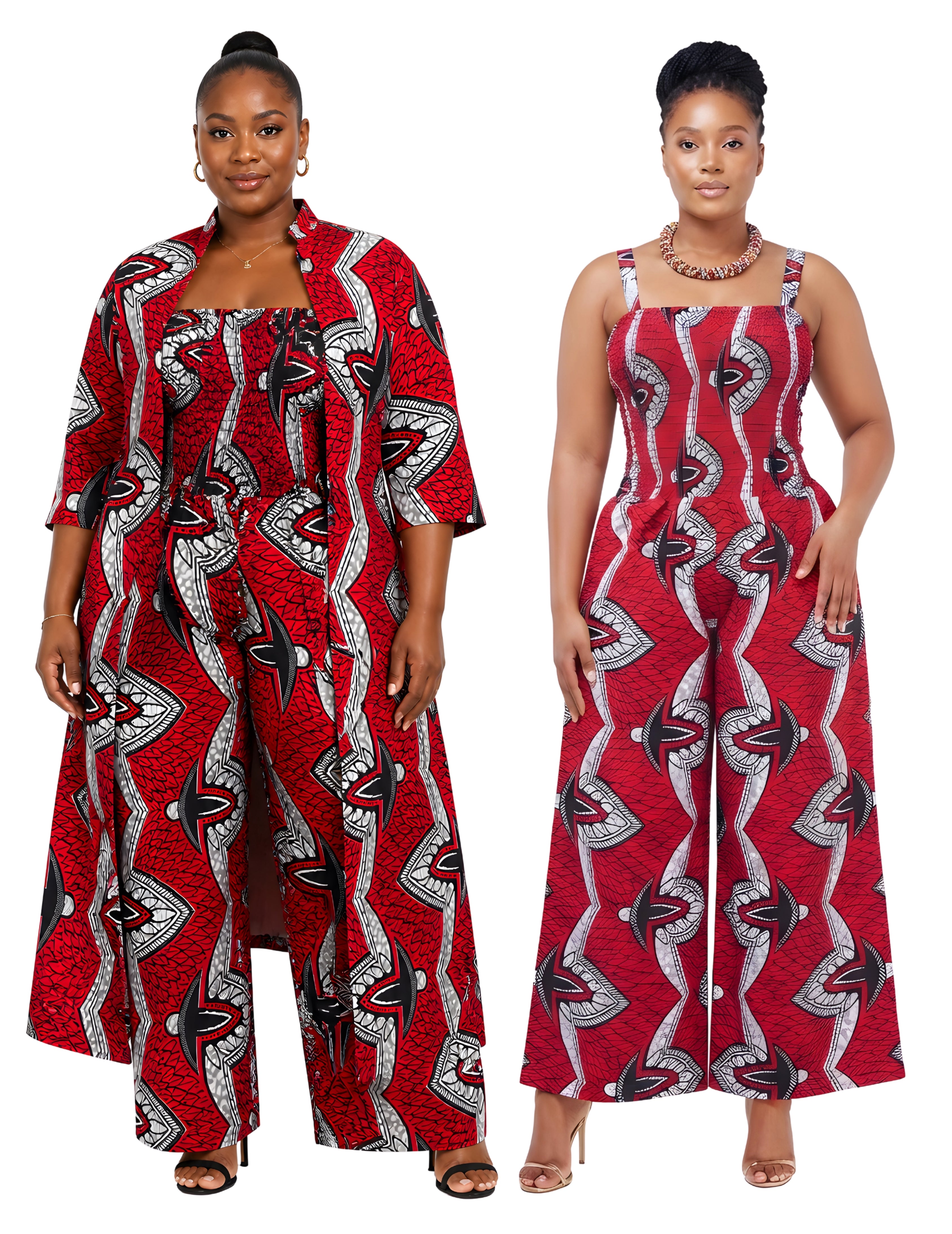 African Smocked Wide Leg Jumpsuit with Matching Kimono | One Size